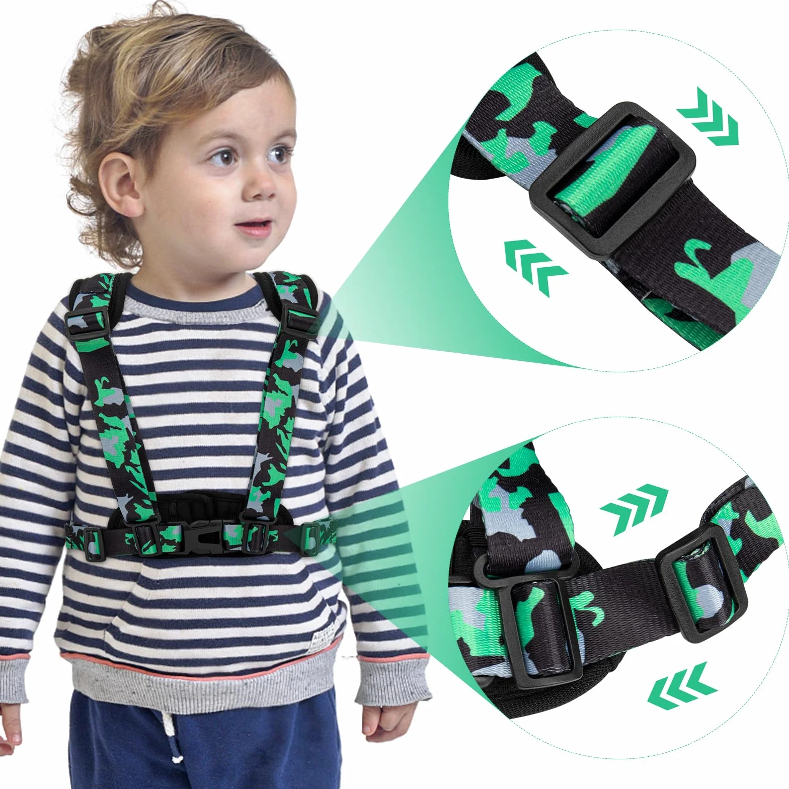 TAOPE Bambino Imbracatura di Sicurezza Regolabile Verde per Passeggiate e Sport all'Aperto