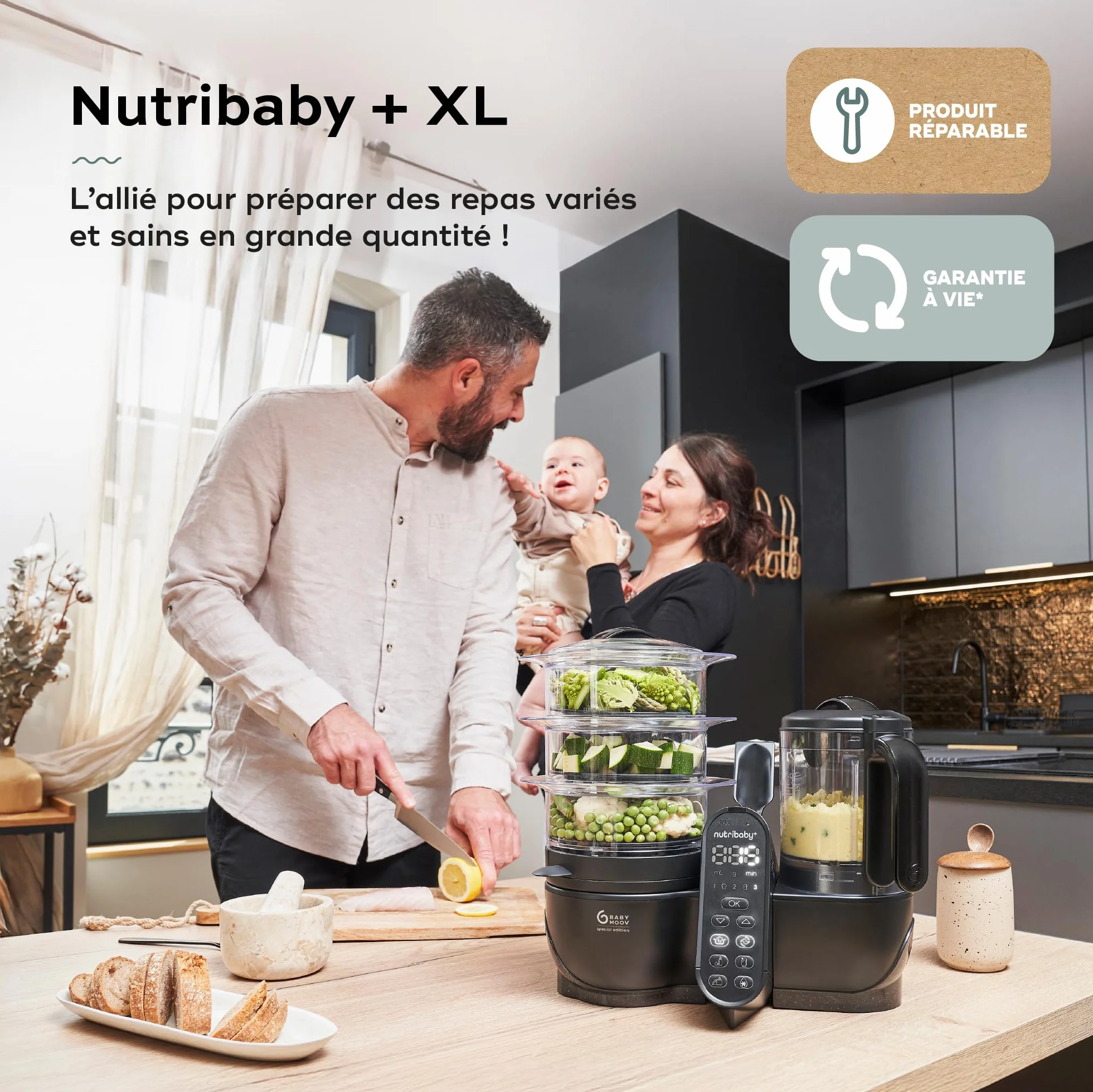 Babymoov Nutribaby(+) XL Cottura a Vapore per Bambini 2,9L 6 Funzioni Nero