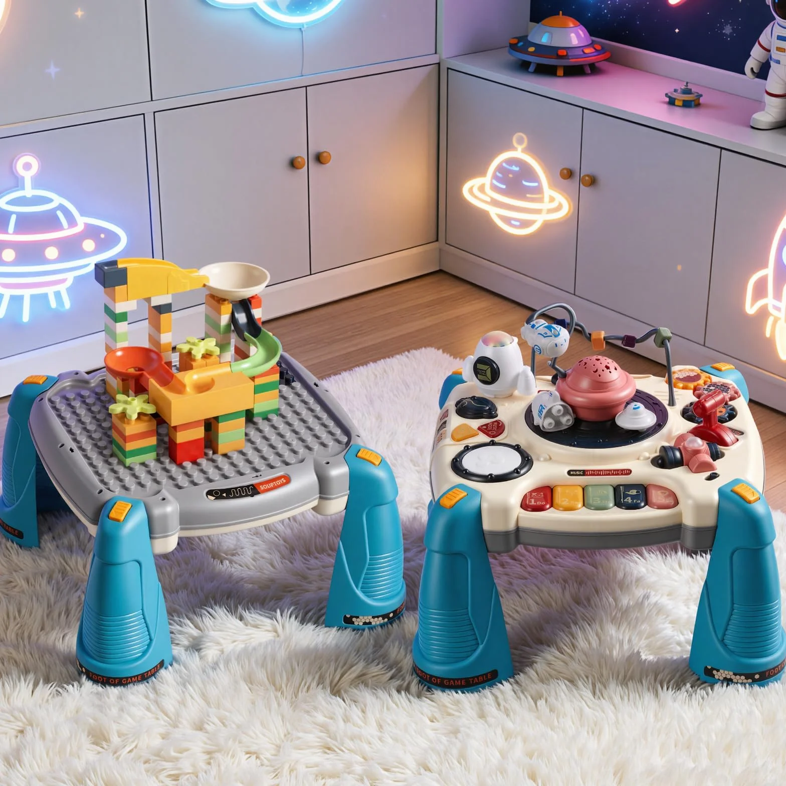 VEVOR Tavolo Attività Giocattoli Bambini 12 Giochi Pianoforte Percussioni Scrivania Astronave 60 Sorgenti Sonore