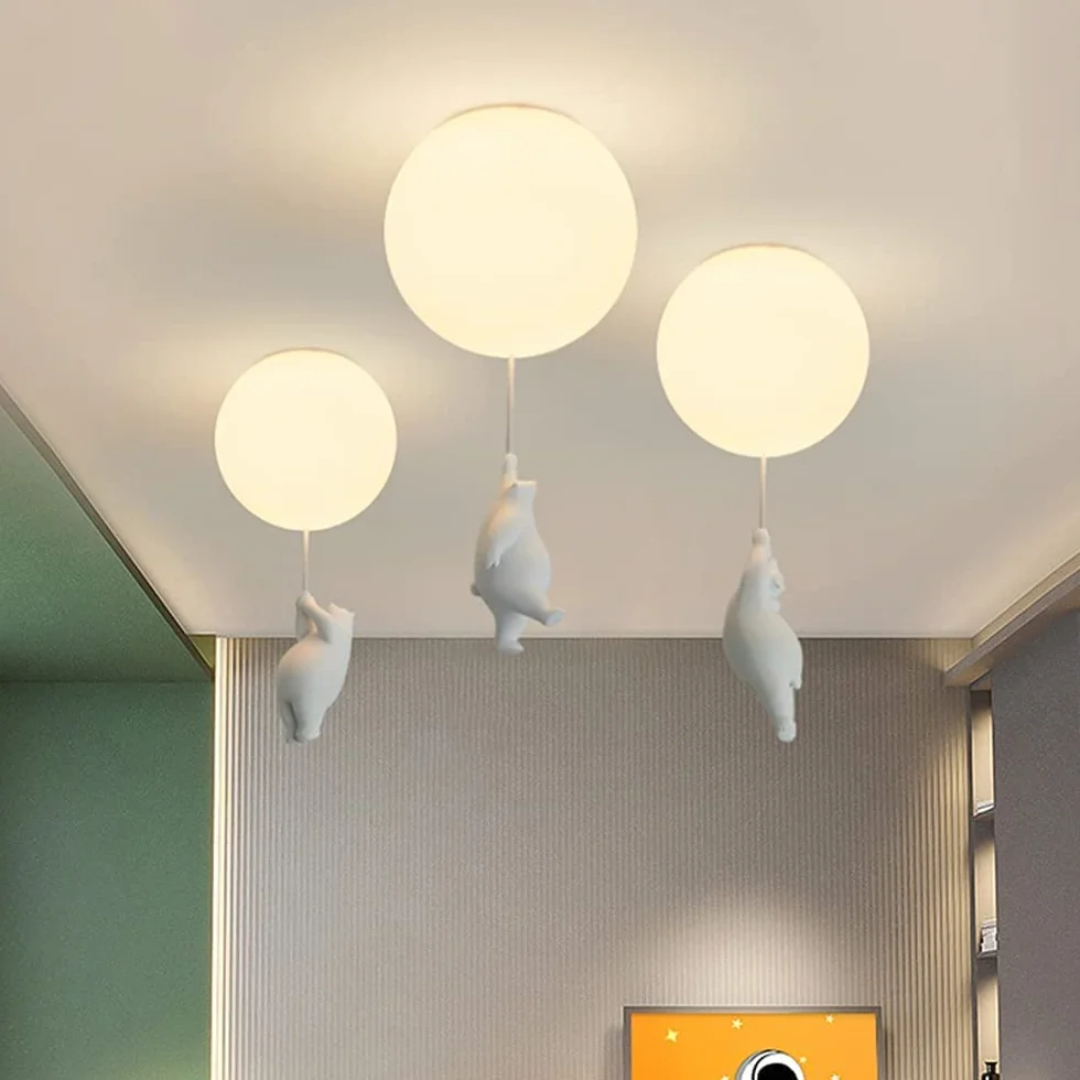 Plafoniera Bambini Bianca Paralume in Vetro Stanza Ragazzi Ragazze Piccolo Orso Camera da Letto Illuminazione Interni Lampadario Luci Sospese Lampada A Sospensione Base G9 Luce Bianca 6000K,A,Ø25CM