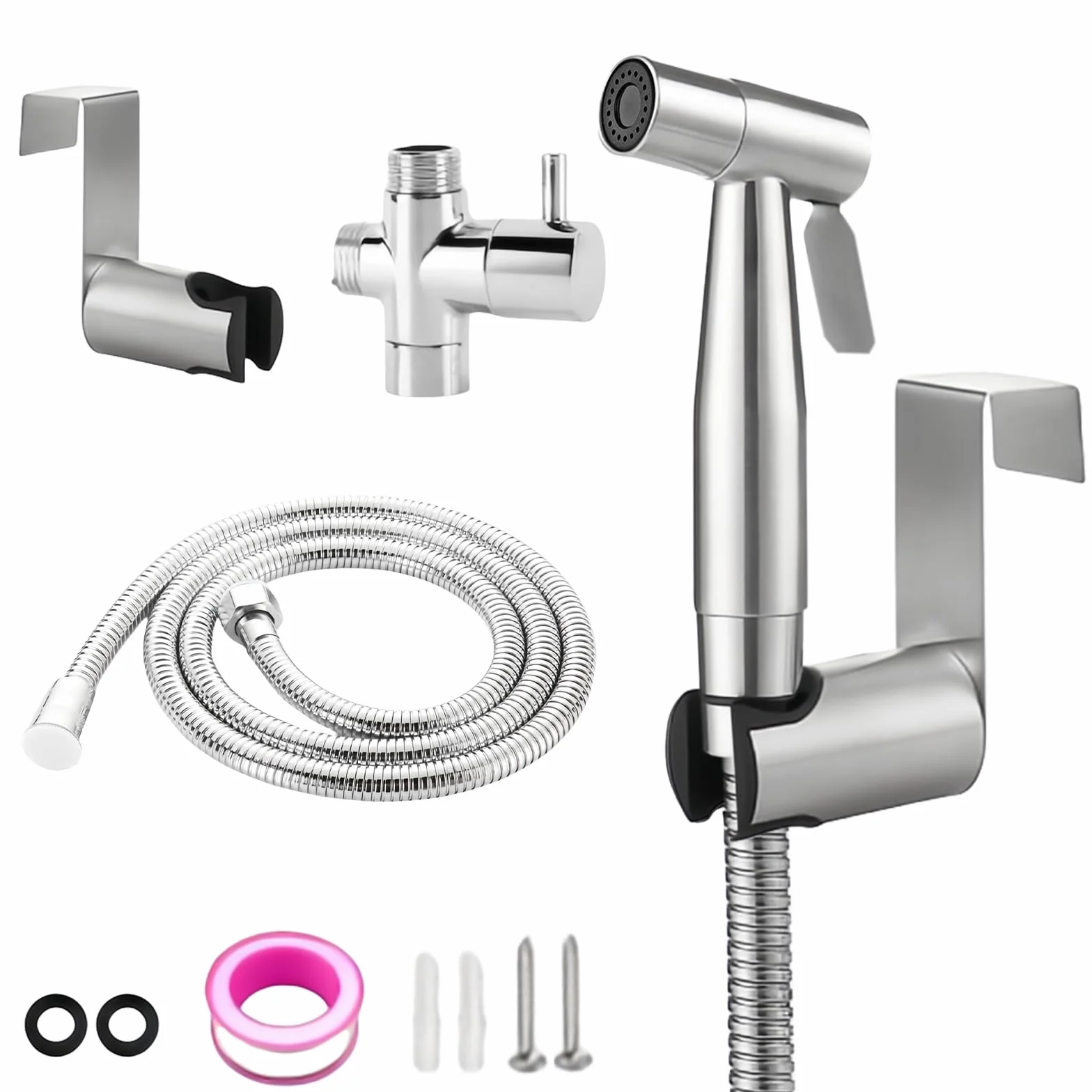 Bidet doccetta a mano in acciaio inox spruzzatore WC kit con erogatore tubo gancio