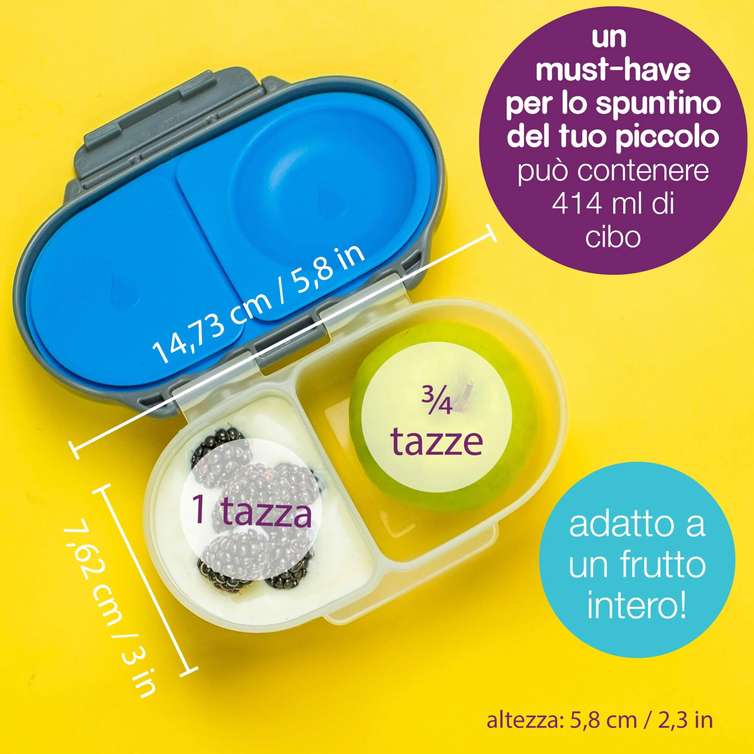 b.box Porta Merenda Mini Bento Box 2 Scomparti a Prova di Perdite Lunch Box Bambini Senza BPA