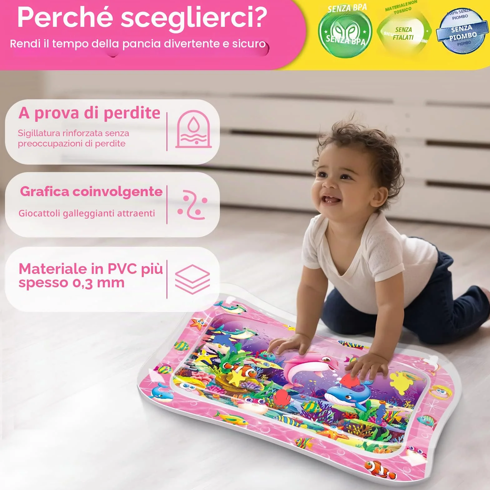 Infinno Tappetino d'Acqua per Bambini 3 6 9 Mesi Sviluppo Sensoriale Regalo Neonati