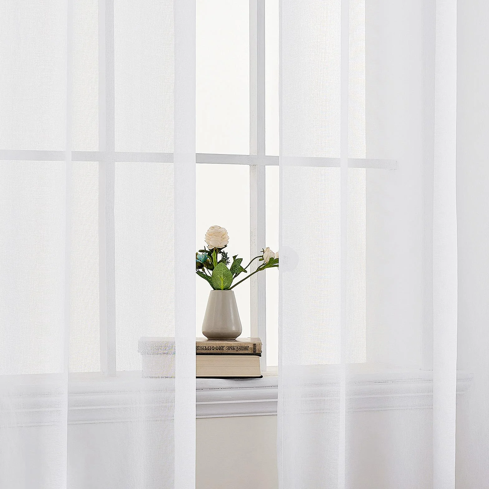 Tenda in Voile Trasparente con Occhielli 200x225 cm Bianco EMEMA
