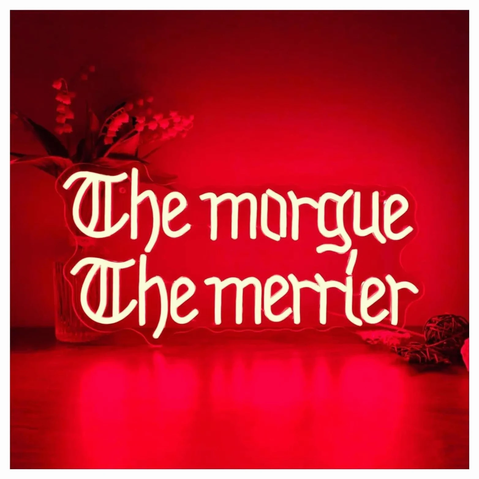 Insegna al Neon Insegna Al Neon The Morgue The Merrier | Luce LED Dimmerabile USB Per Camera Da Letto Bar Sala Giochi Man Cave Party Decor 43cmx21.4cm