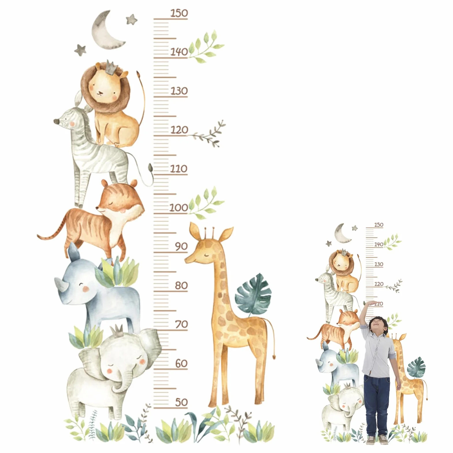 Forhome Adesivo Murale Autoadesivo Tabella di Altezza per Bambini Animali della Foresta 50-150 cm