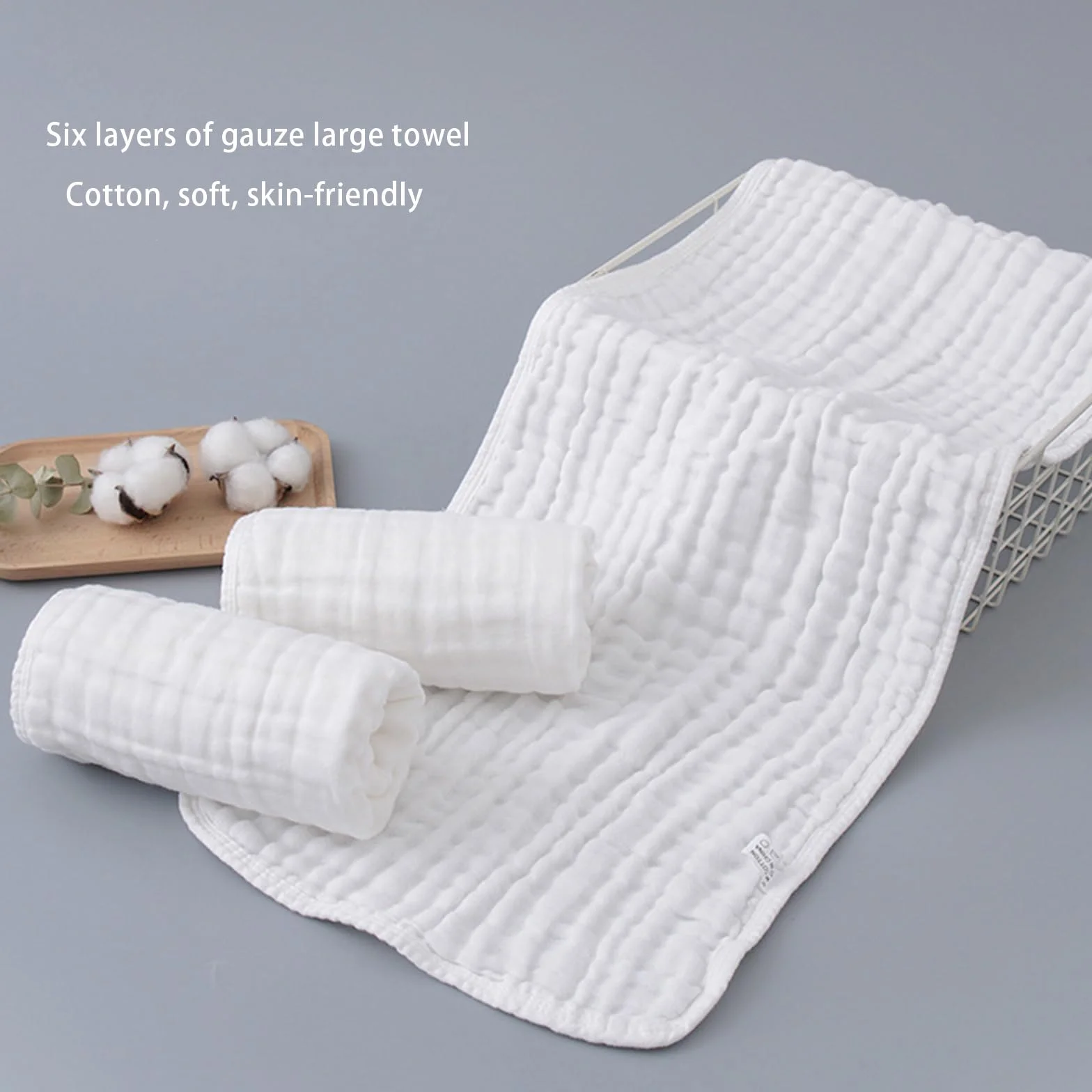Salviettine in Mussola per Neonati 6pz 25x50 cm Cotone Naturale 6 Strati Morbidi Bianco
