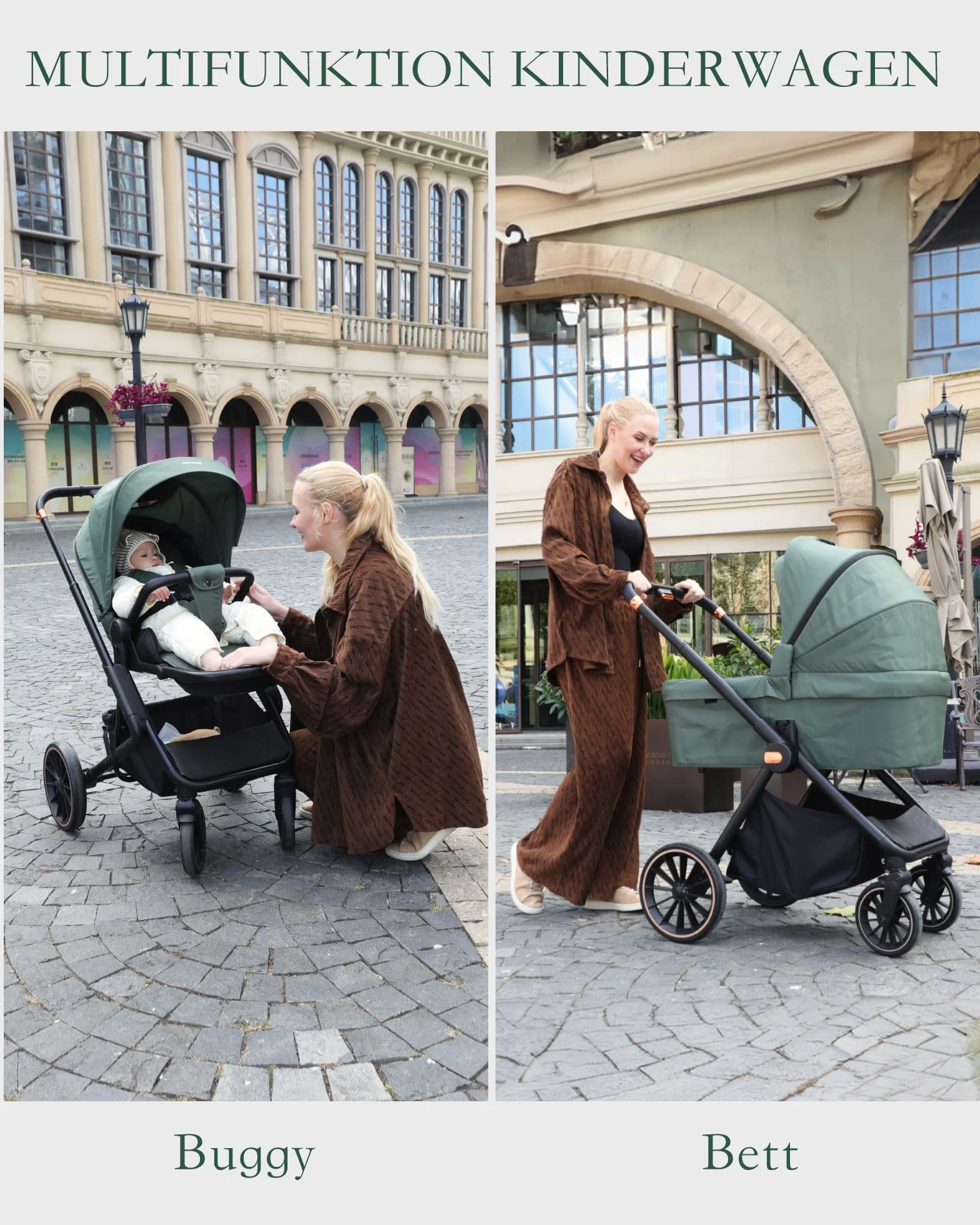 Passeggino 2 in 1 Reversibile 360° Chiusura Veloce Fronte Mamma 0-48 Mesi 26 kg Verde