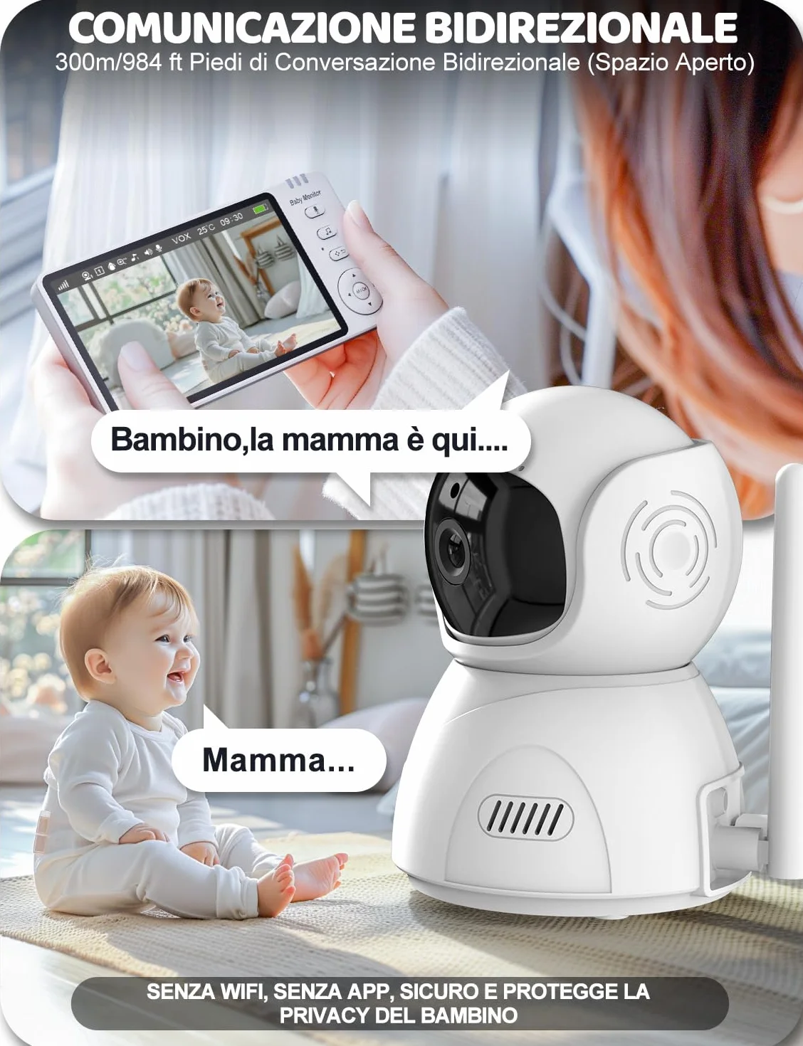 Baby Monitor Video e Audio, Babyphone 5 Pollici 720P HD Zoom Digitale, VOX, Visione Notturna, Monitoraggio Temperatura