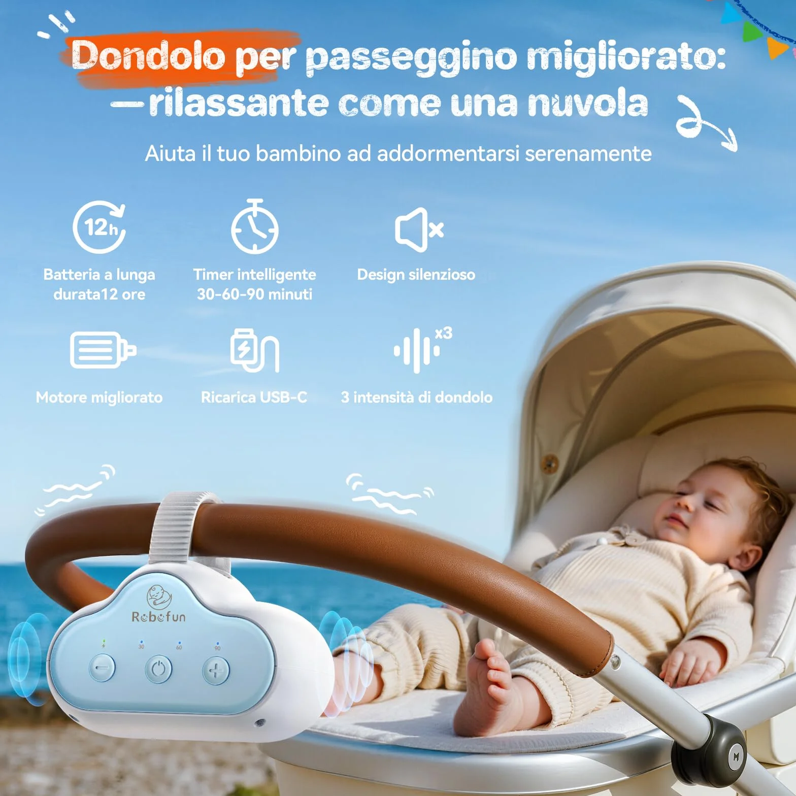 Robofun Passeggino Rocker Originale Dispositivo Automatico per Cullare con Timer Universale
