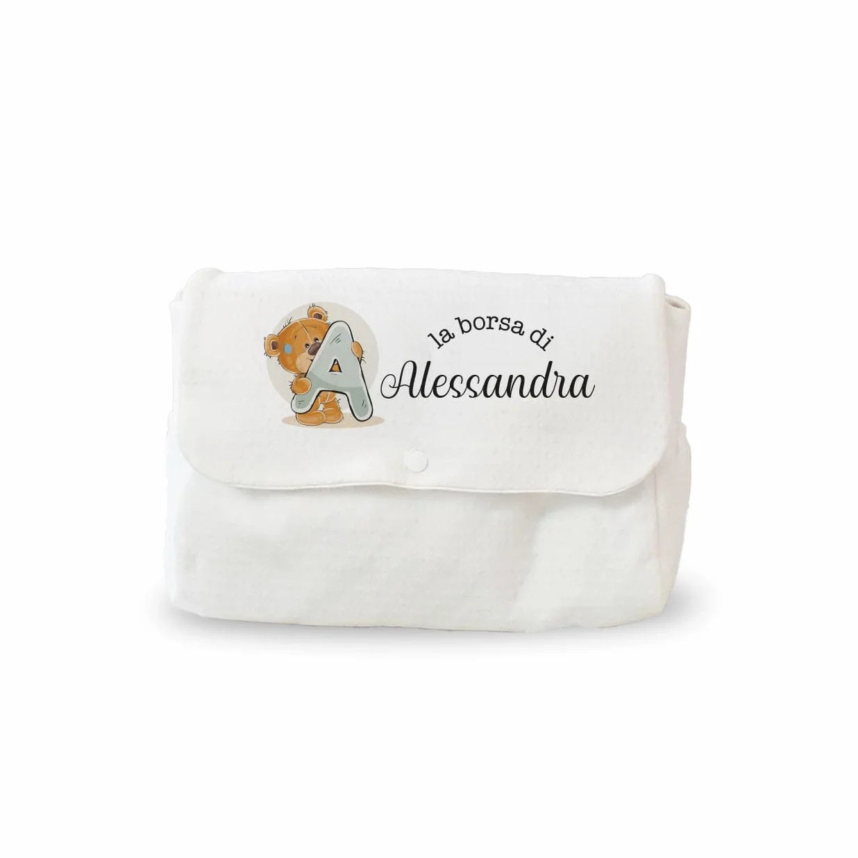Generico Borsa Fasciatoio per Neonato Personalizzato con Nome e Orsacchiotto Regalo Festa Mamma Natale Nascita Cambio Pannolini