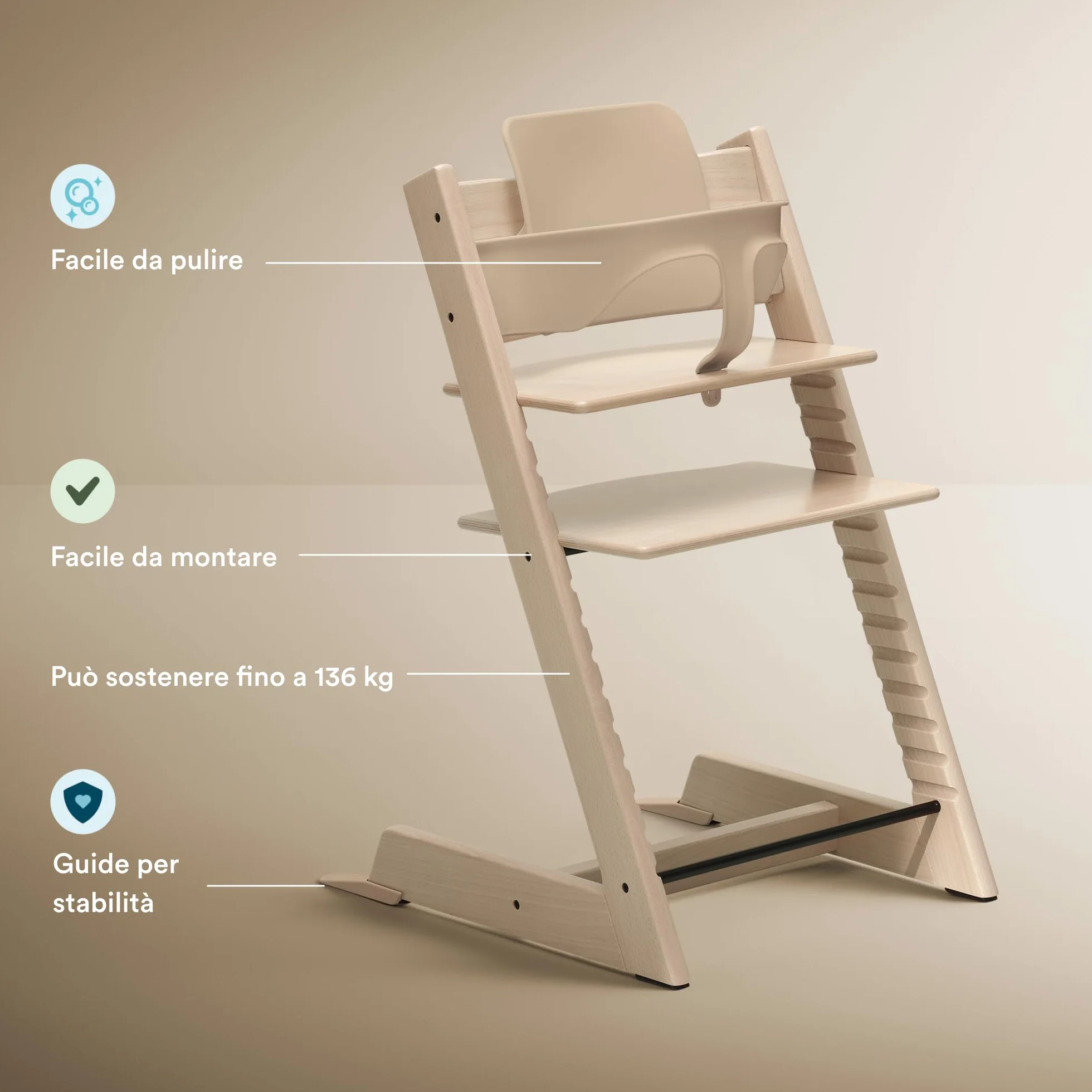 Stokke Tripp Trapp Seggiolone Natural con Vassoio Bianco per Bambini 6-36 Mesi