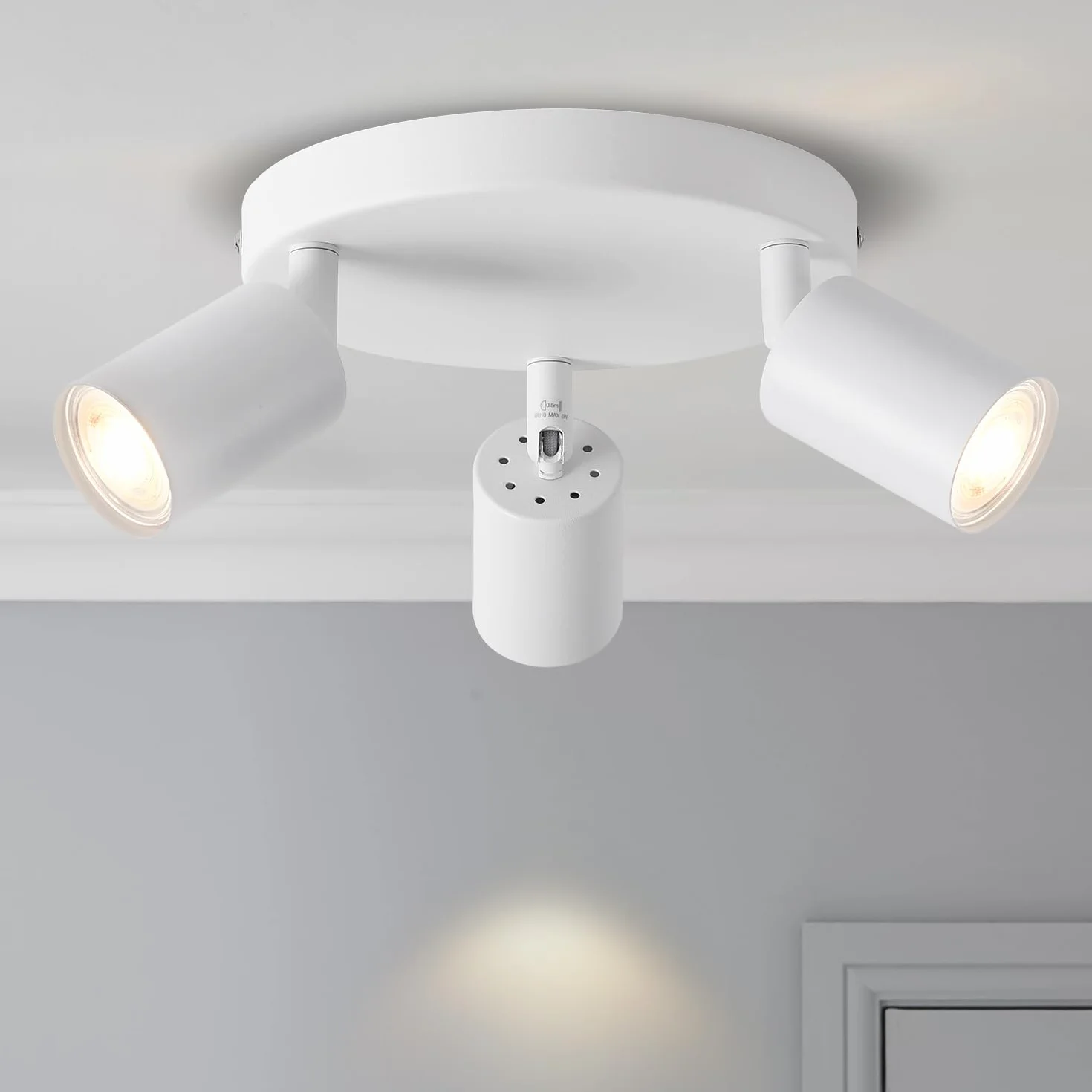 ANWIO Faretti da Soffitto Regolabili Base Rotonda,Faretti da Muro,Lampadario Vintage Bianco con 3 Faretti LED GU10,Lampada da Soffitto,Plafoniera per Negozio,Vetrina(Lampadine Escluse) EUS-EA190811