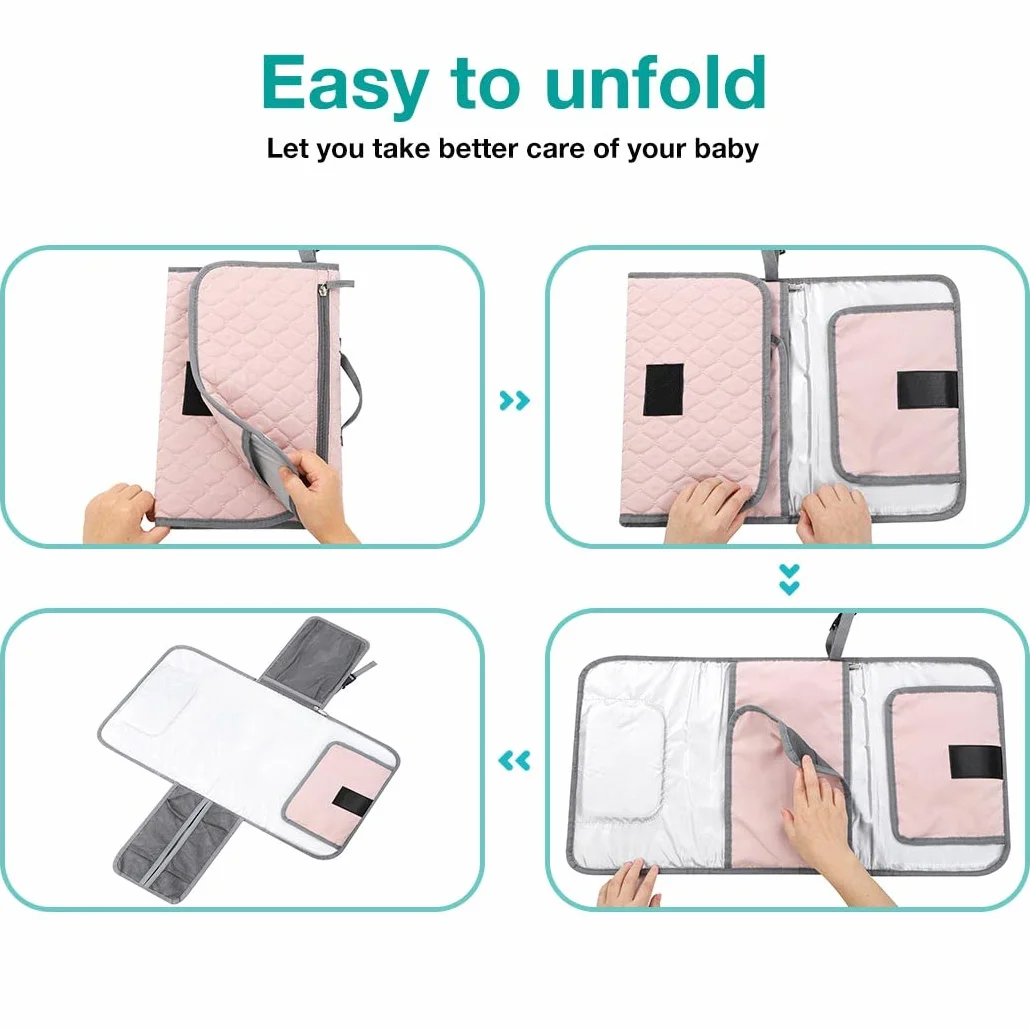 Lekebaby Pieghevole Fasciatoio da Viaggio Neonato Portatile con 3 Scomparti Borsa Pannolini Impermeabile Distributore Stoffe