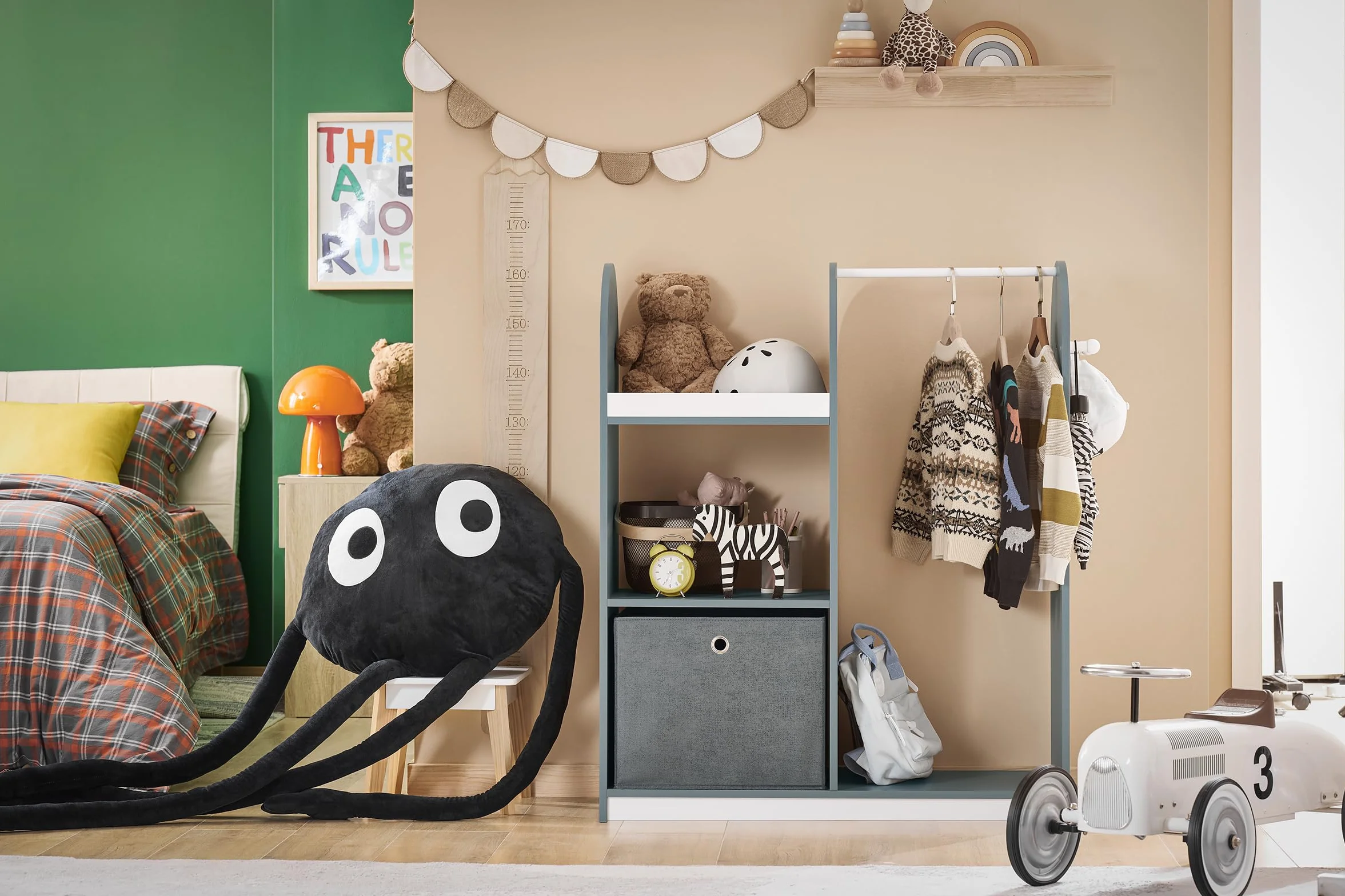 SoBuy Armadio Bambini 3 Scomparti Contenitore Tessuto Ganci Laterali Guardaroba Grigio 97x35x108 KMB40-HG