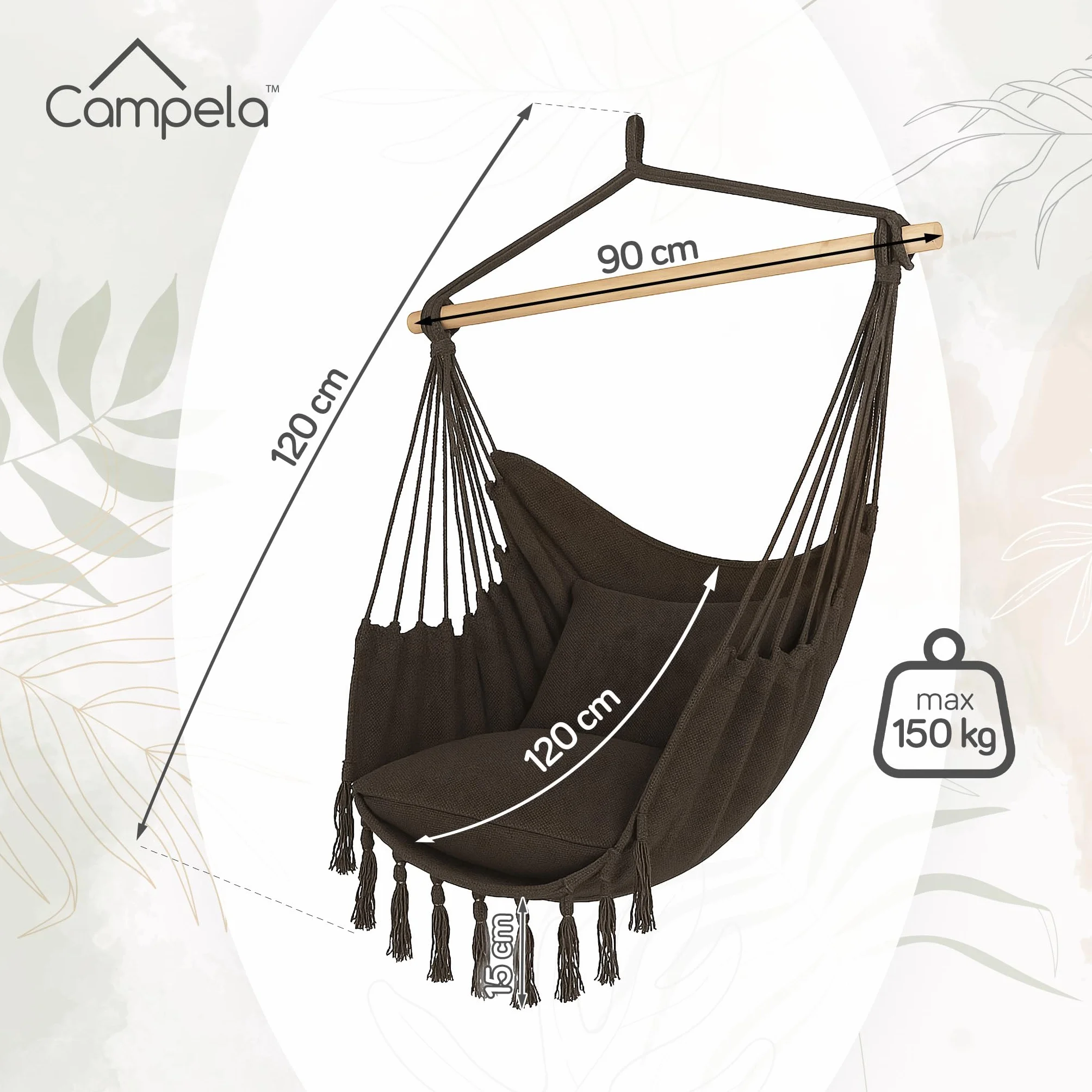 Poltrona Sospesa Brasiliana Cotone 120x90 cm 150 kg Grigio