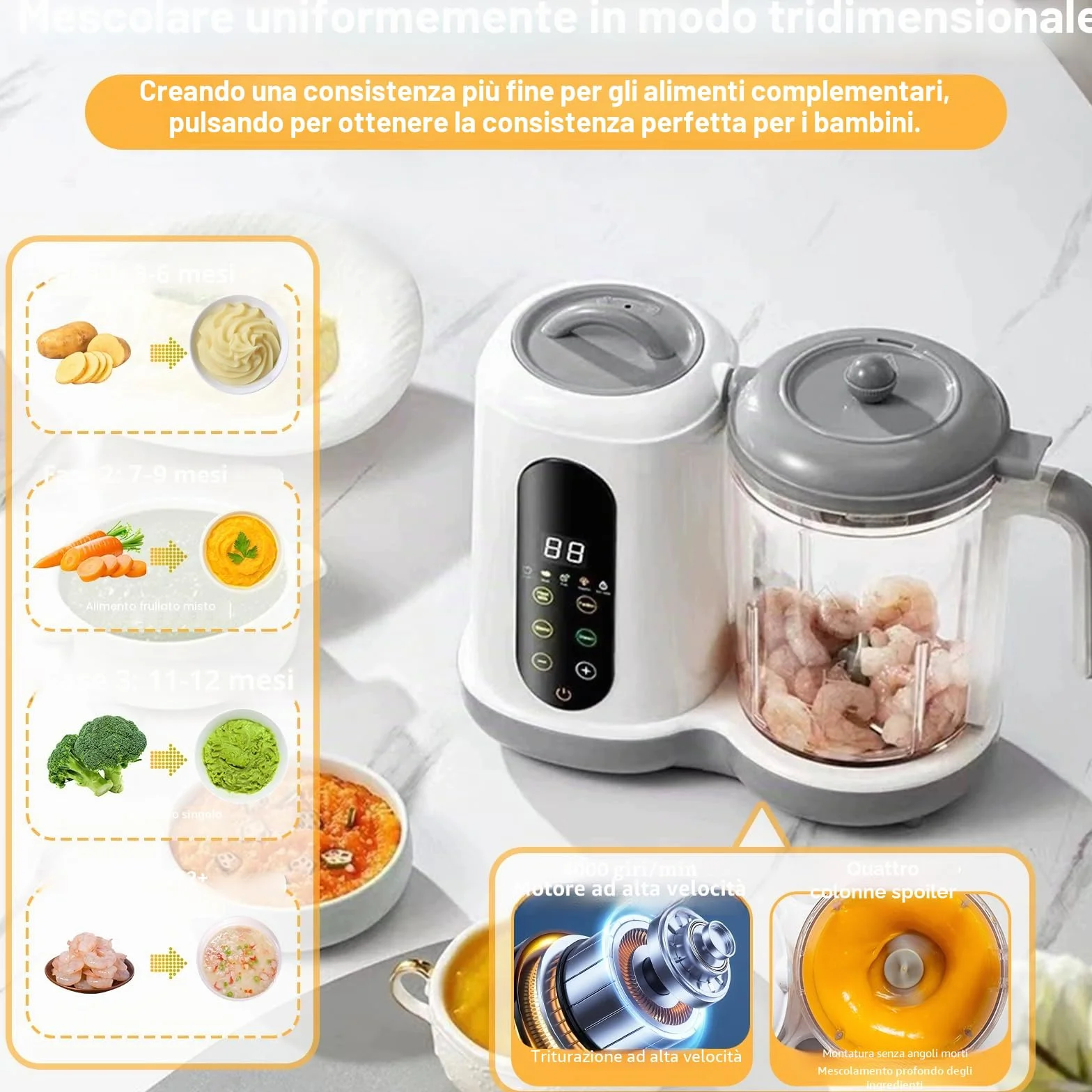 Cuocipappa Multifunzione per Bambini 400 ml Frullatore e Sterilizzatore