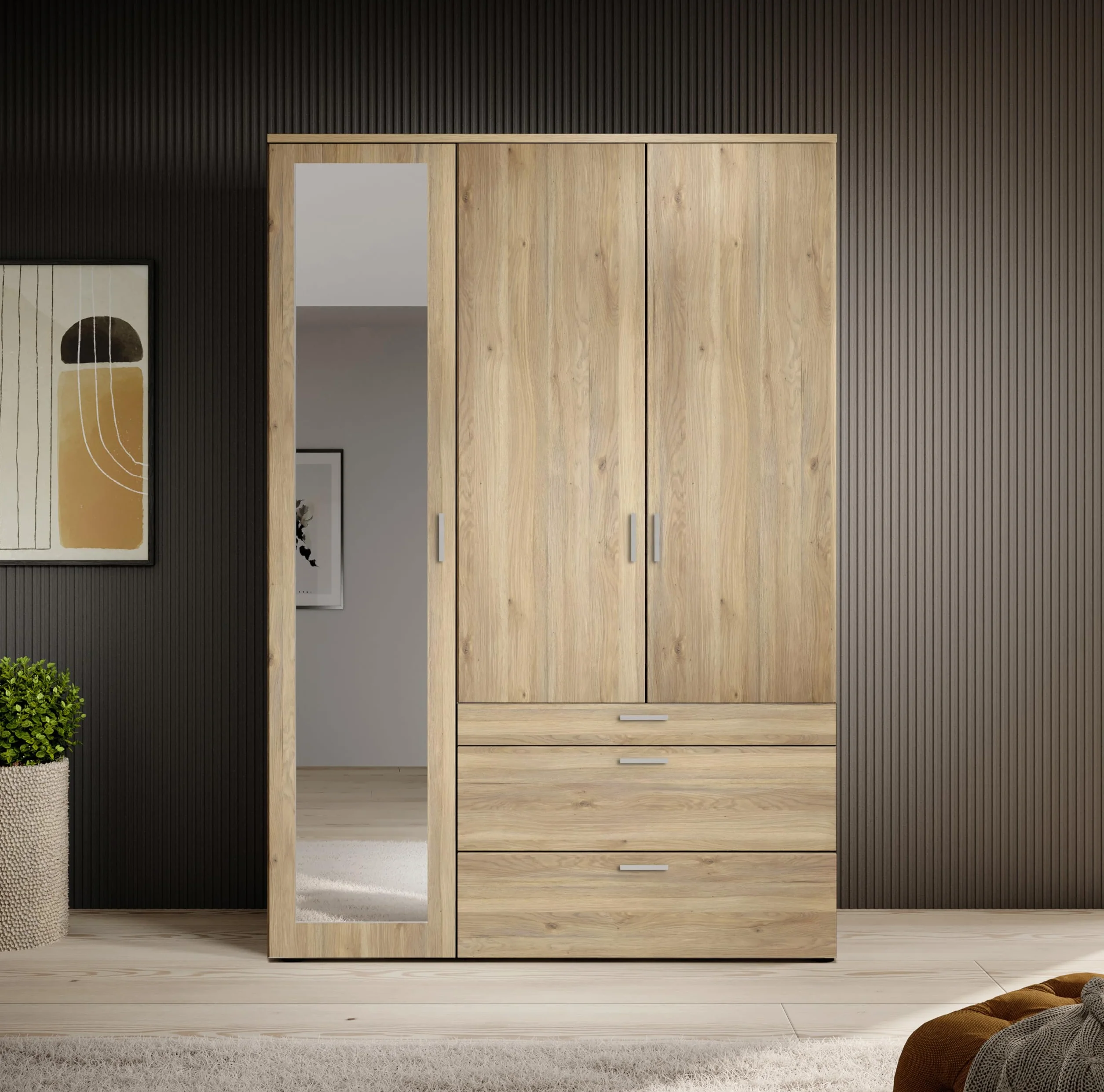 Armadio a 3 ante battenti con specchio 135x195x56 cm AVANTI TRENDSTORE