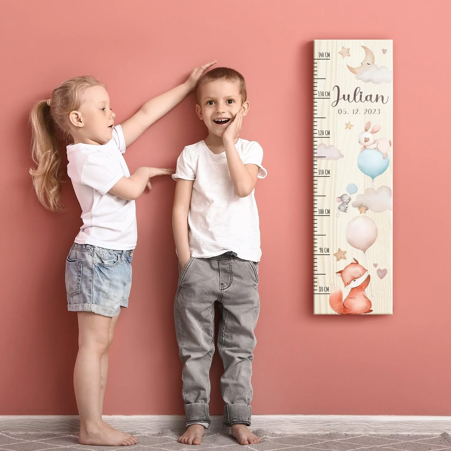 Metro per bambini in legno Palloncino Personalizzato 80-140 cm 20x70x2 cm Regalo nascita ragazze
