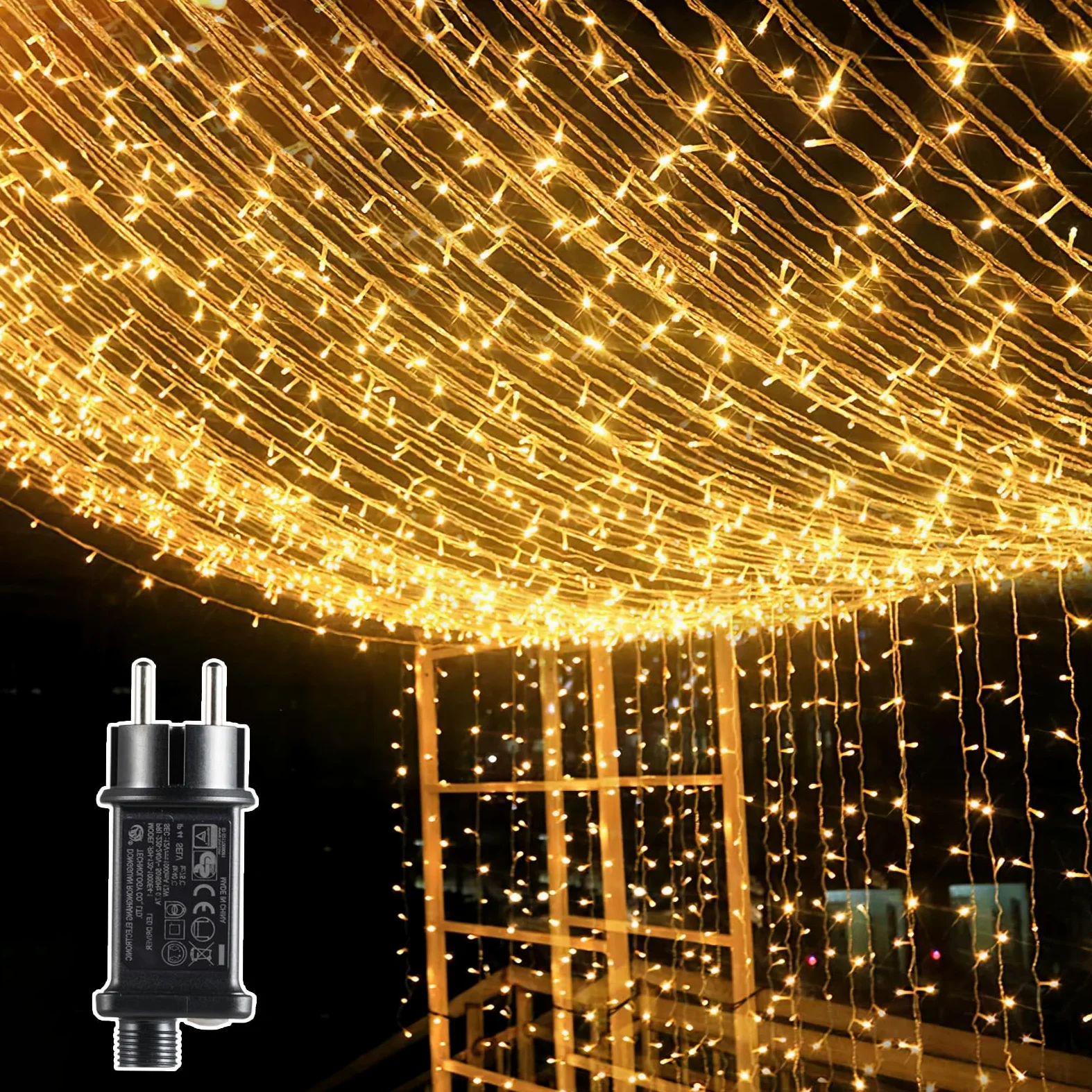 Tenda Luminosa Esterno 6Mx3M,GlobaLink 600LEDs Luci Natale Interno IP44 Impermeabile,Catena Luminosa Esterno Collegabile Luci Cascata 8 Modalità Luce per Natale,Tenda,Finestra,Giardino-Bianco Caldo