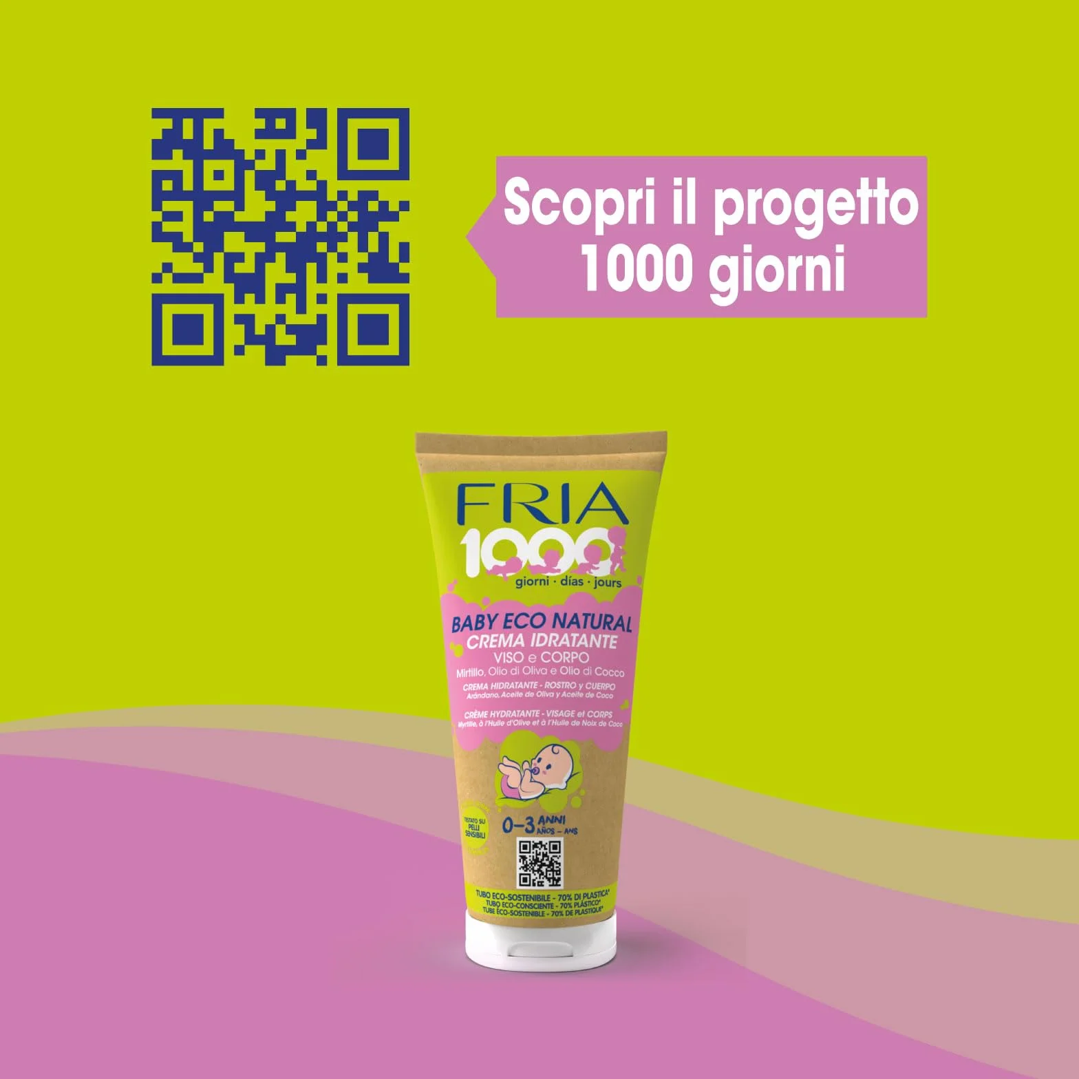 Fria 1000Giorni Crema Corpo e Viso Neonato Bambino Eco Natural con Olio di Cocco e Oliva 200ml