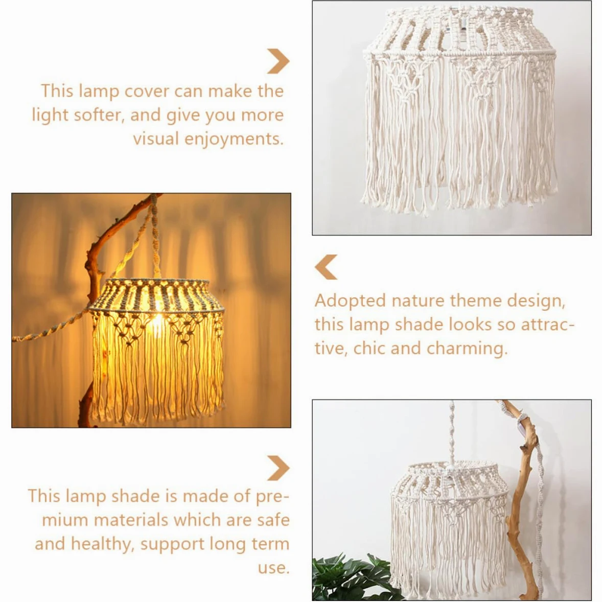 Paralume Lampada Sospensione in Corda di Cotone Beige, Design Macramè Intrecciato Elegante e Facile da Rimuovere, per Decorazioni Boho Chic in Casa