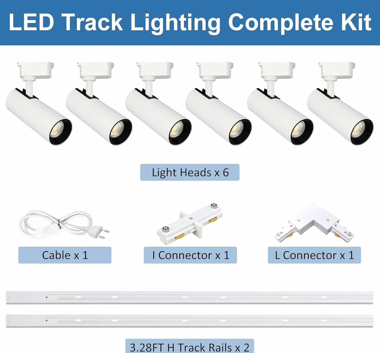 Kit di 6 faretti a LED a forma di H, con binari aggiuntivi da 2 m, 20 W, 6000 K, luce bianca fredda, per interni