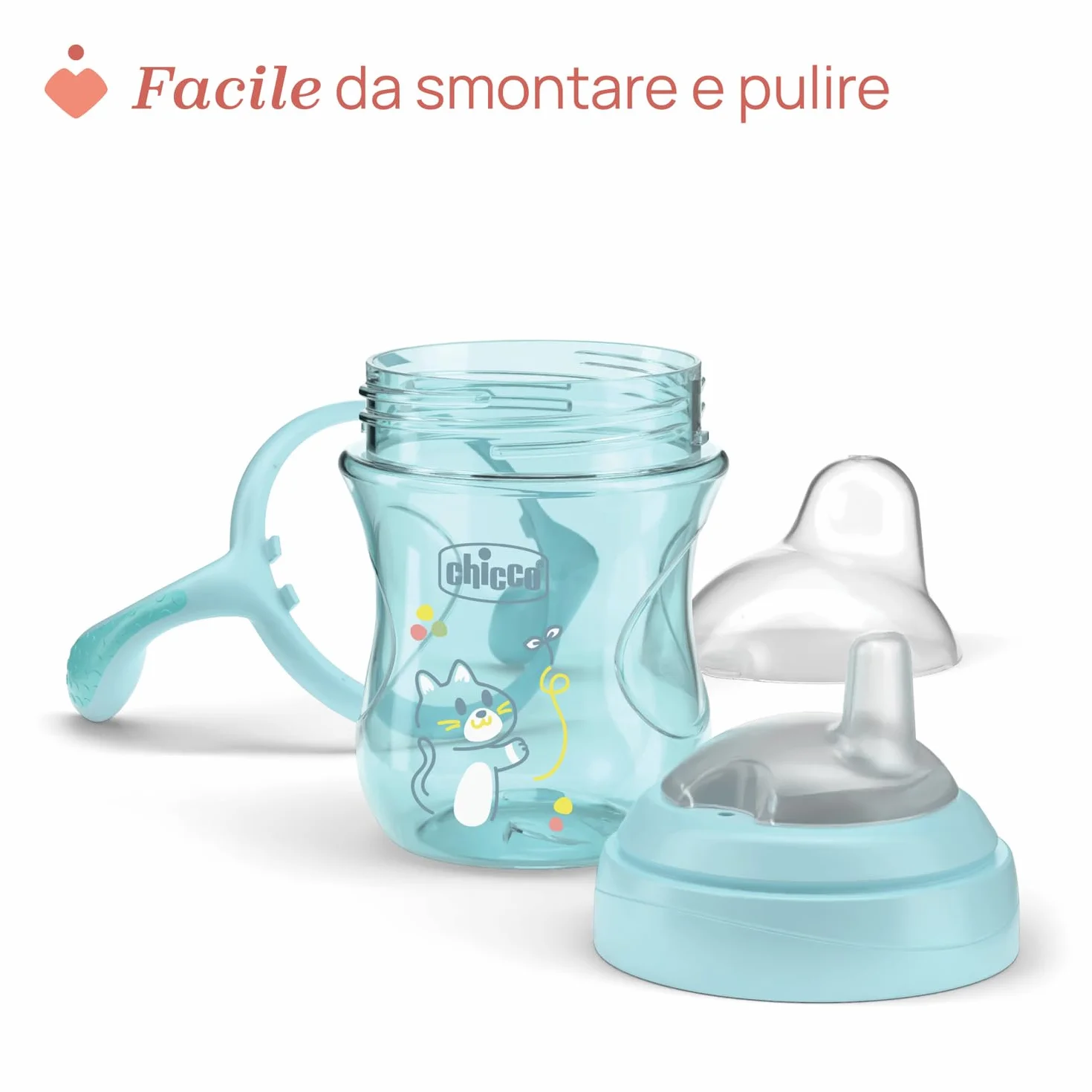 Chicco Transition Cup Bicchiere Antigoccia 200ml 4+ Mesi Beccuccio Ergonomico Silicone Senza BPA Azzurro