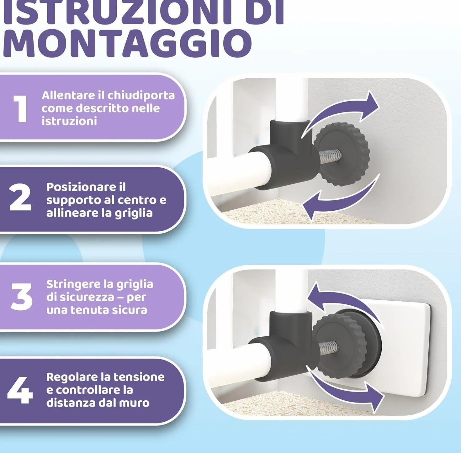 Protezioni per Cancelletto Scale & Porta – Protezione Muro Senza Forare – Supporti Antiscivolo per Barriere di Sicurezza Bambini e Cani