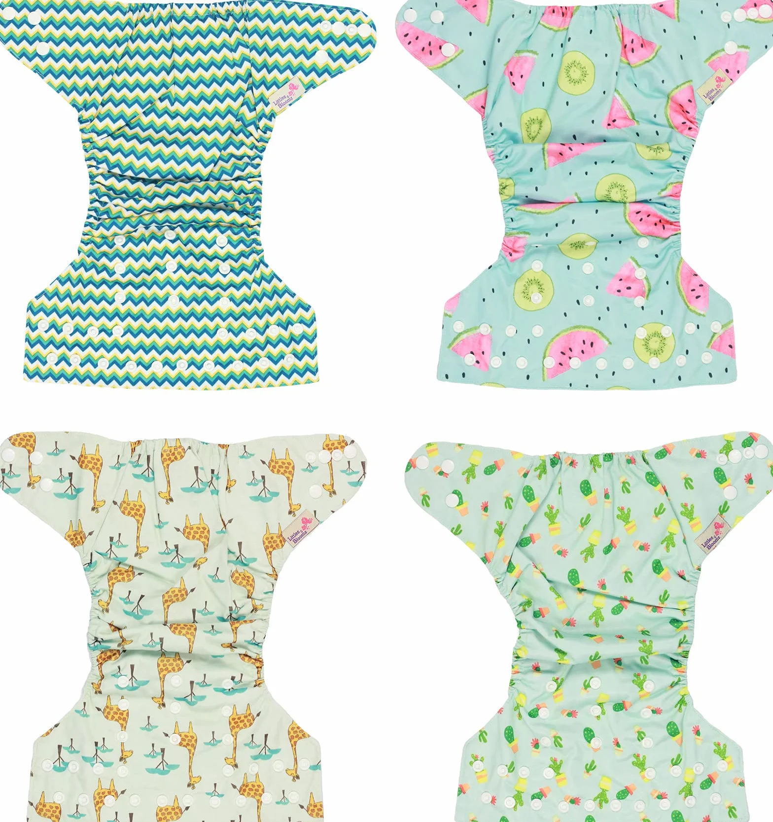 Littles and Bloomz FLP2-0401 Pannolino lavabile riutilizzabile con bottoni a pressione confezione da 4