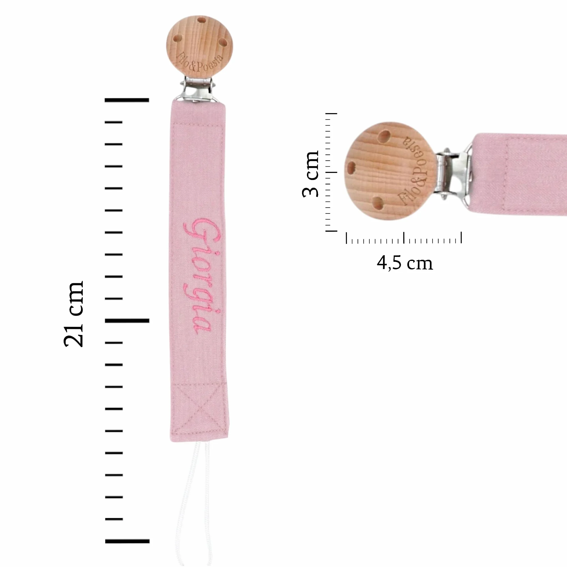 Portaciuccio Personalizzato con Nome Ricamato 2 Pezzi Rosa-Beige Filo e Poesia