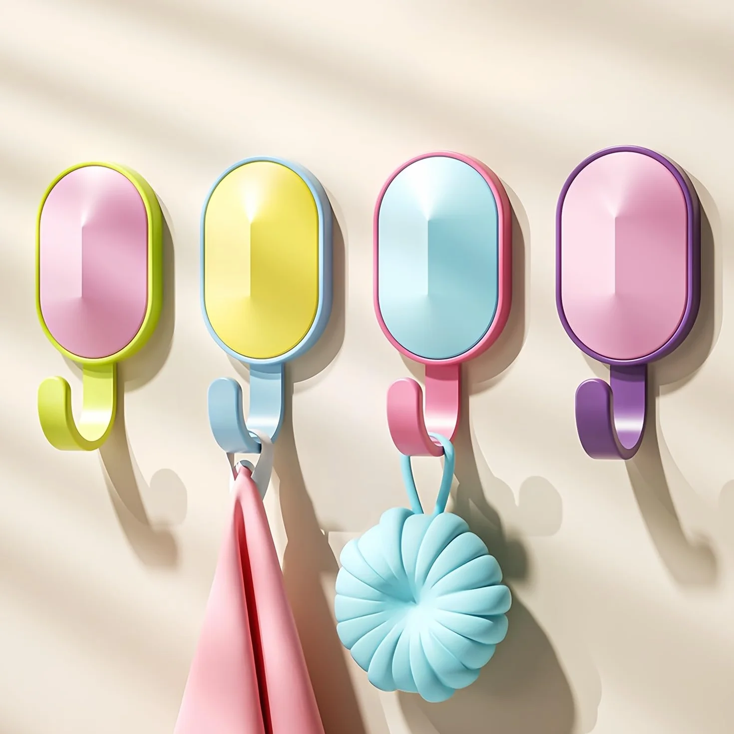 Ganci adesivi da parete per bambini 4 pezzi colorati senza foratura