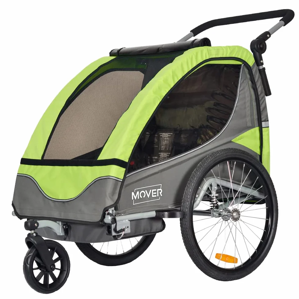 PAPILIOSHOP MOVER Rimorchio Bici Bambini Passeggino 2 posti cintura sicurezza 5 punti anti ribaltamento