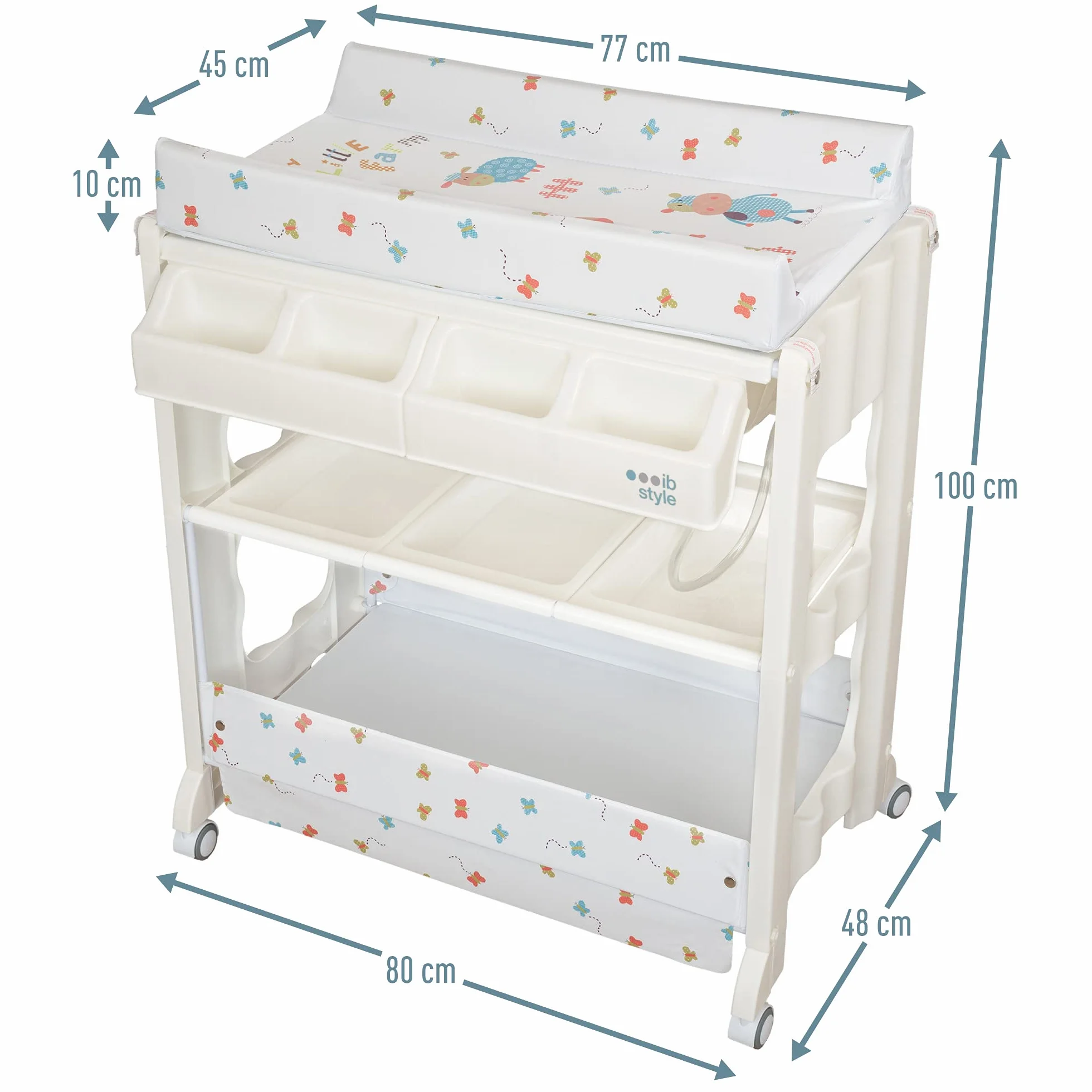 ISA Fasciatoio con vasca da bagno cambia-bambini mobile con rulli 4 disegni My little Farm