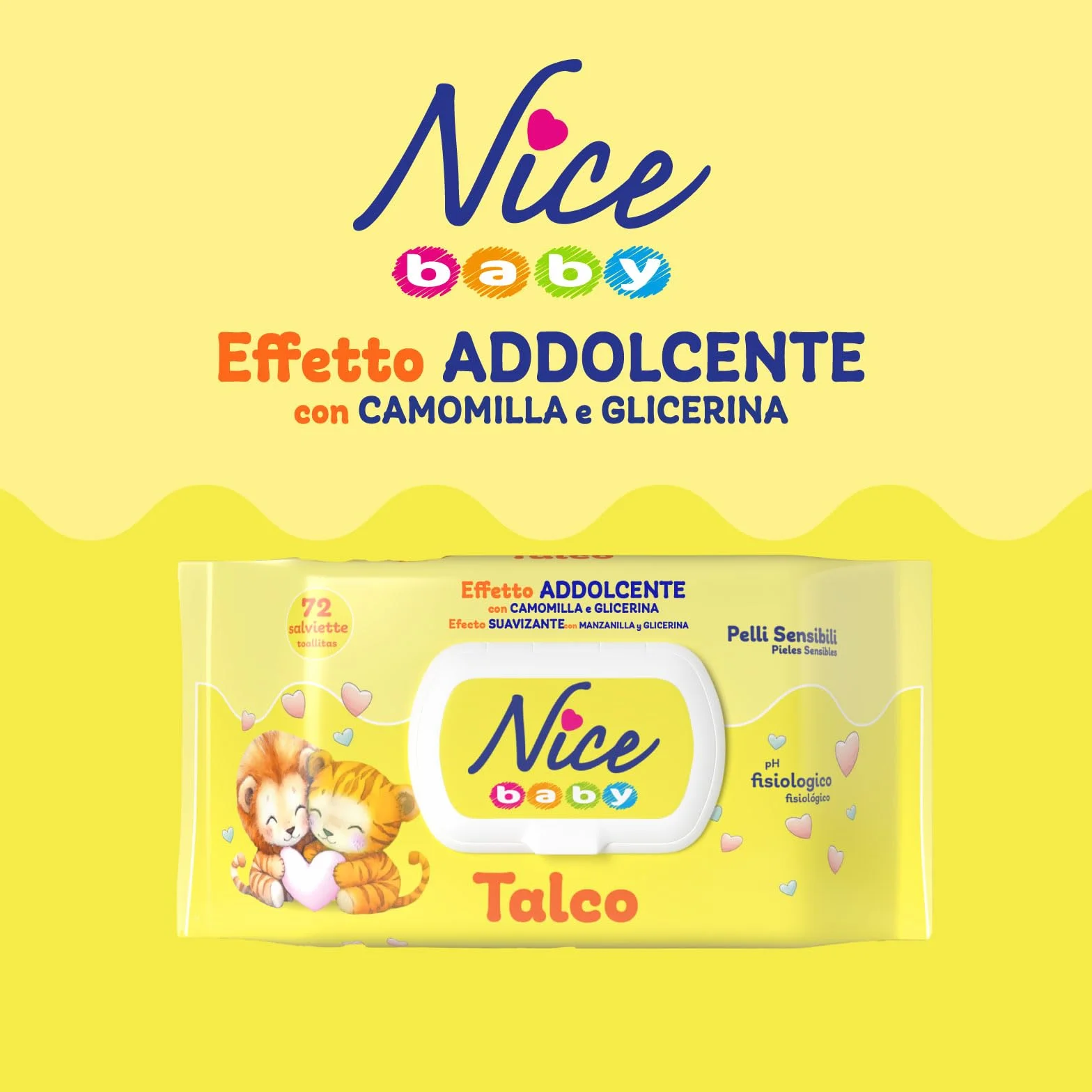 Nice Baby Talco Salviette per Cambio Pannolino con Camomilla e Glicerina, 72 Salviette