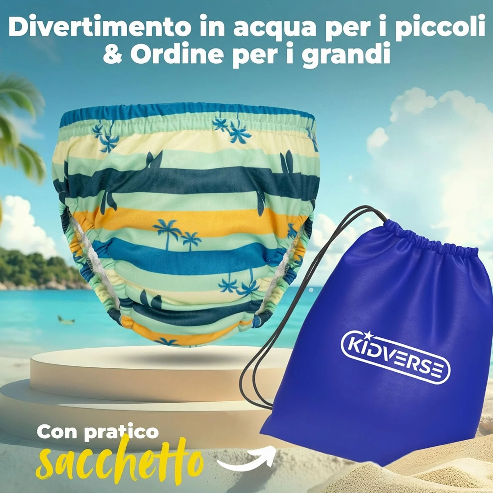 KIDVERSE Pannolini da nuoto riutilizzabili per neonati 1-2 anni con borsa