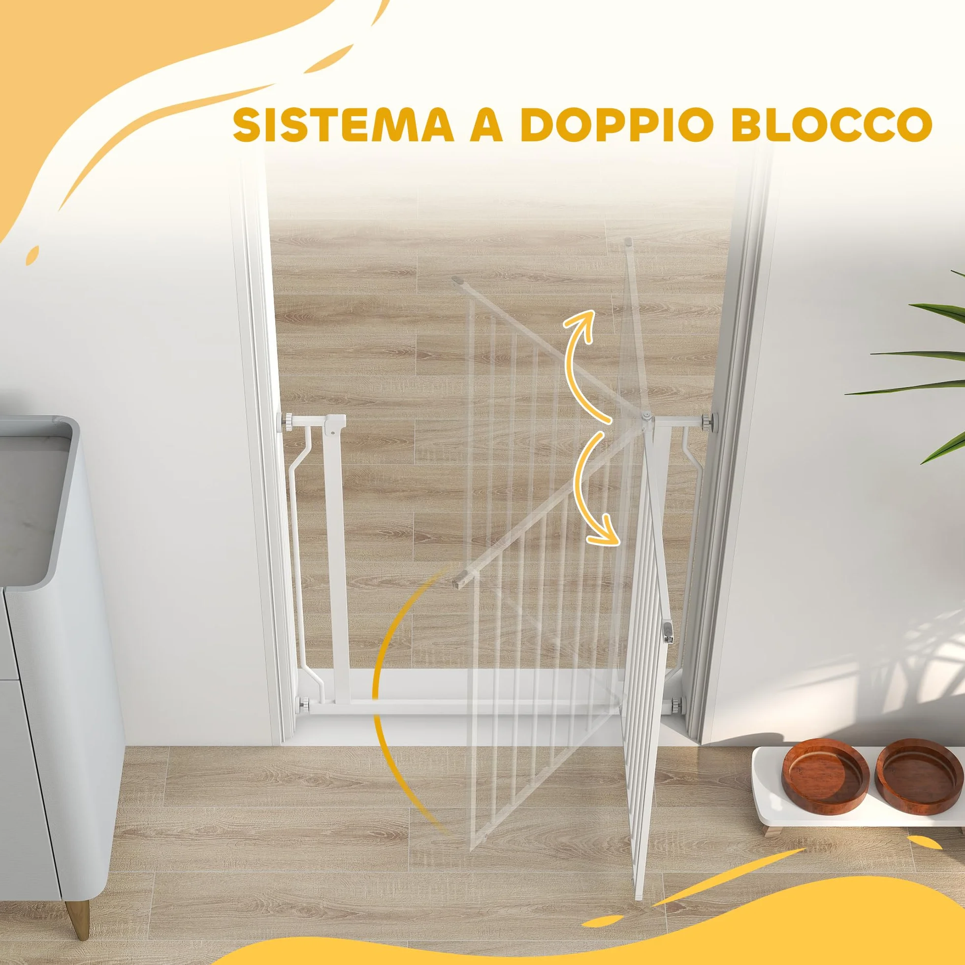 PawHut Cancelletto di Sicurezza per Cani Estensibile 75-85 cm, Cancellino Alto 76 cm, Fissaggio a Pressione, Bianco