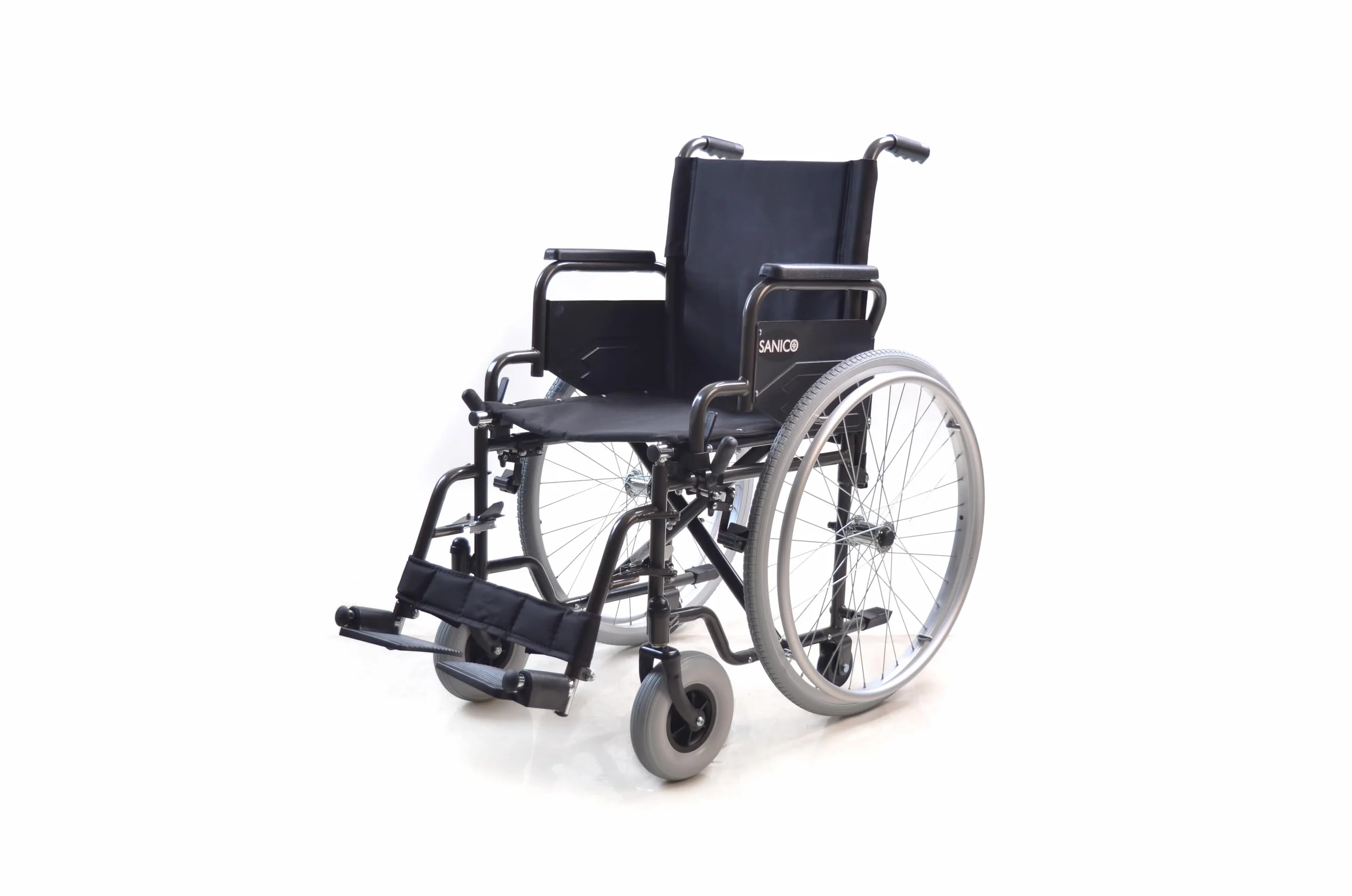 Sanico Carrozzina Autospinta Telaio Acciaio Portata 120 kg Seduta 45 cm Braccioli Pieghevoli Poggiapiedi Rimovibili Nero