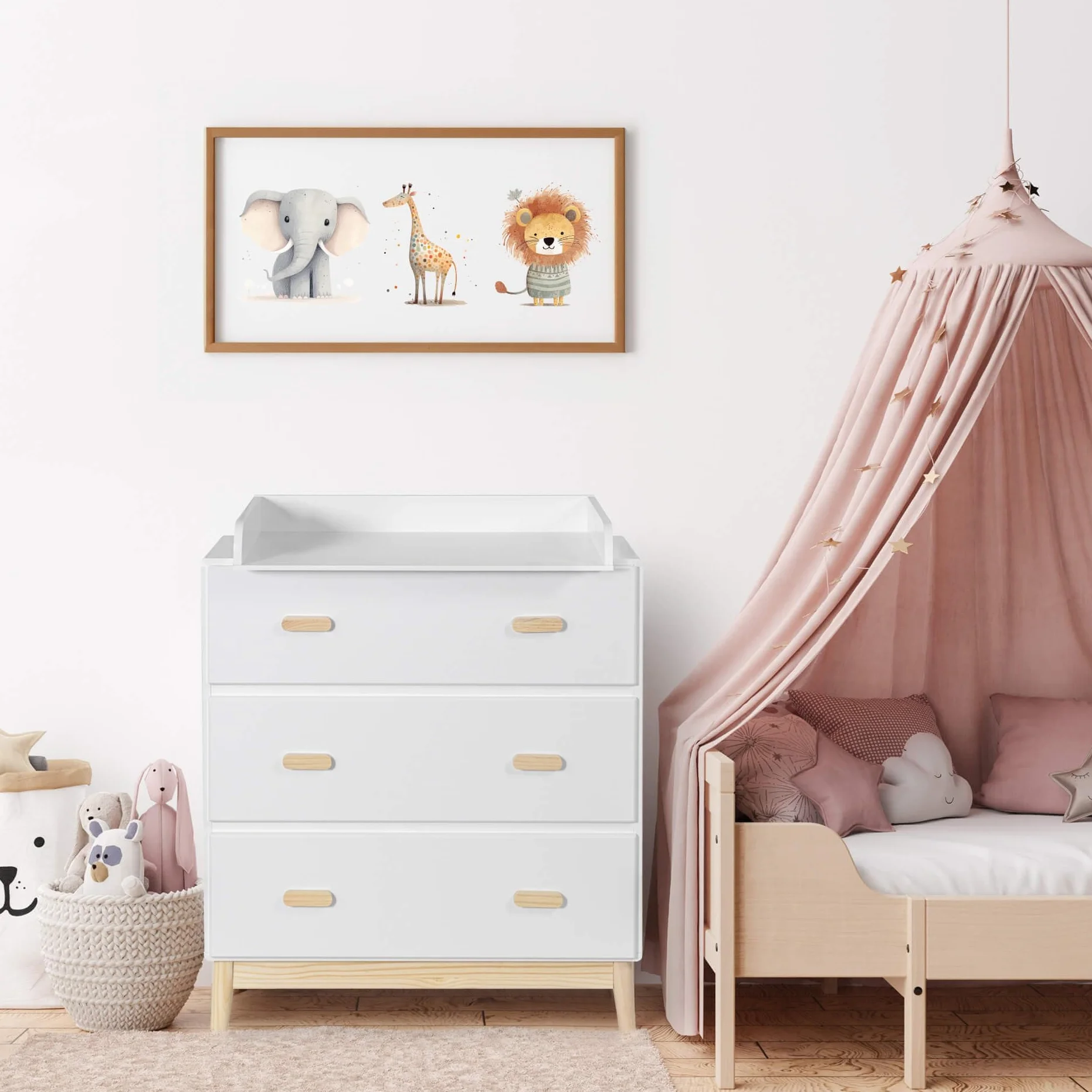 Rebecca Mobili Fasciatoio con Cassetti 3 Cassetti Bianco Marrone MDF Pino 100x80x42 cm
