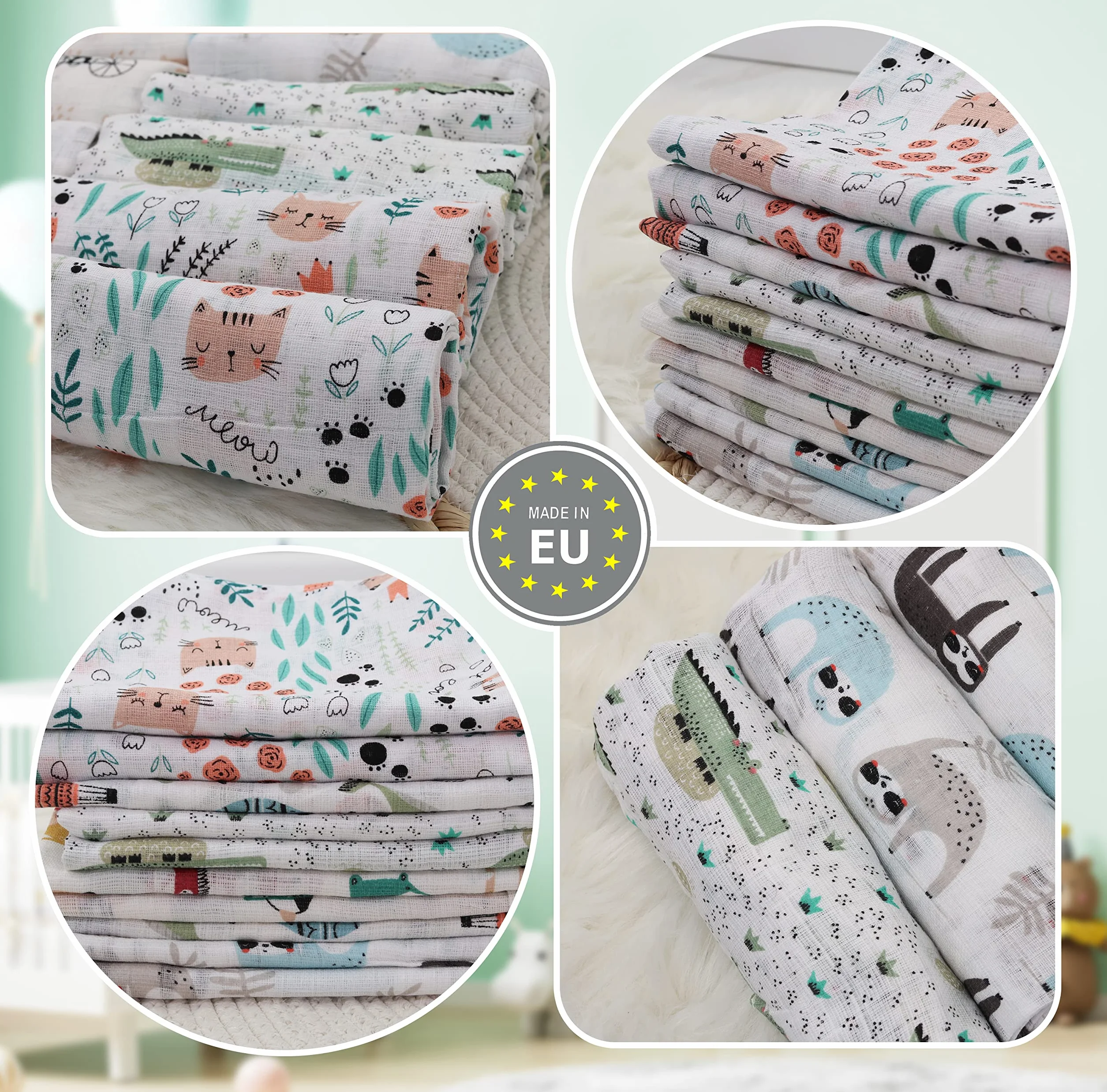 Mussola in Cotone 70x80cm Verde Neonato OEKO-TEX STANDARD 100 Pacco da 10