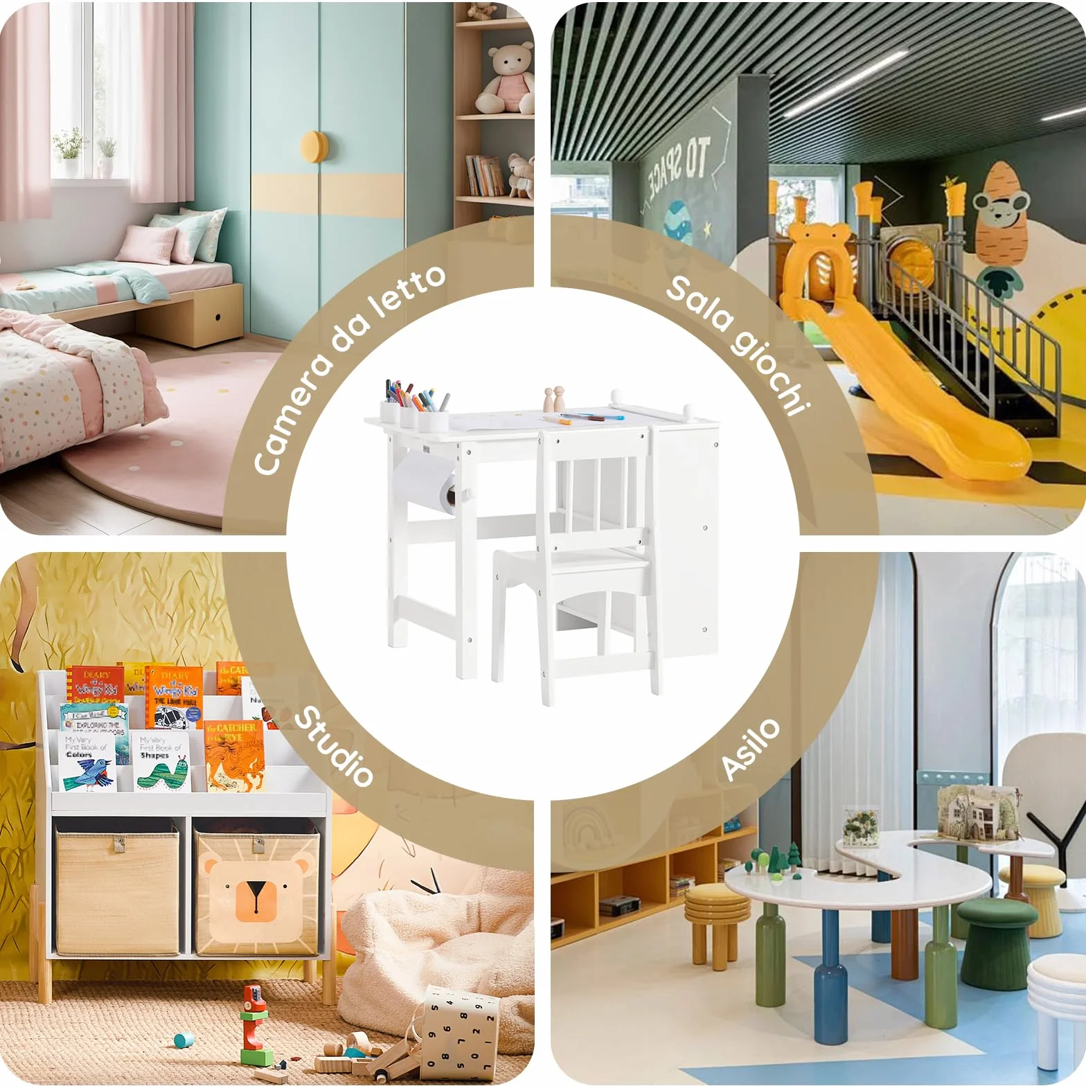 SoBuy KMB60-W Tavolino Bambini Set Tavolo e Sedie Multiattività 2 Ripiani Bianco 80x54x65,5cm