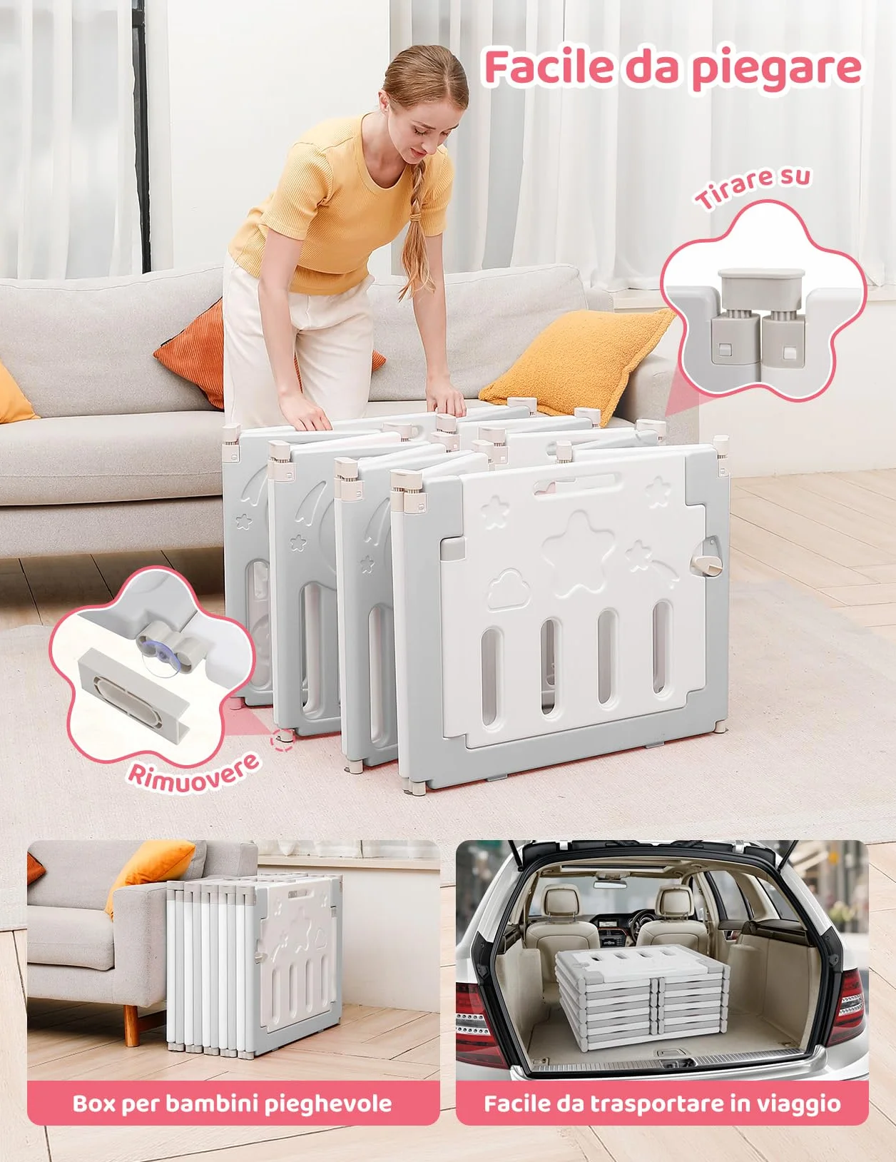 Dripex Box Bambini 150×150 cm Recinto Pieghevole Neonato Plastica Grigio