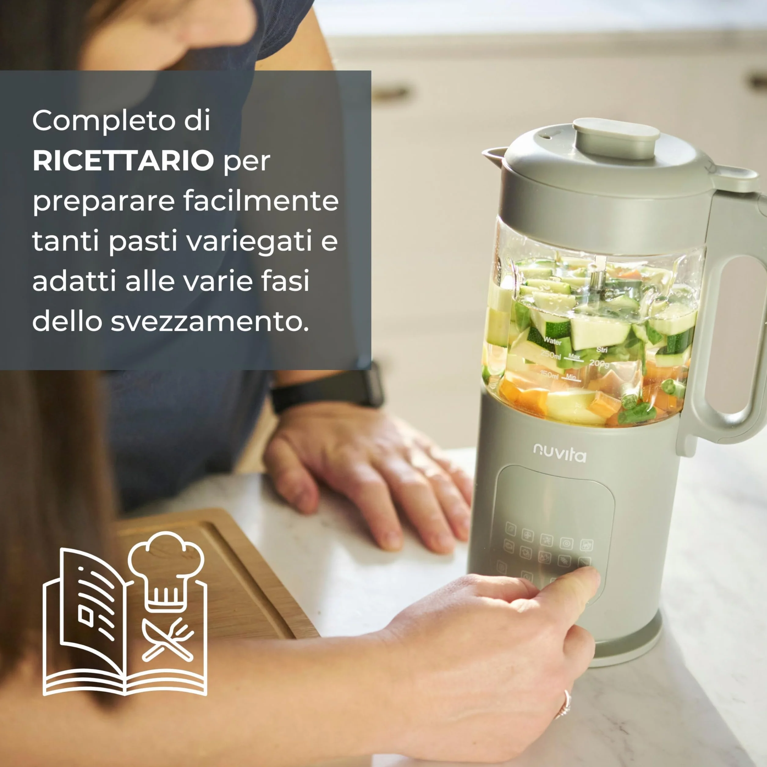 Nuvita Magic Pappa Cuocipappa Multifunzione 7-in-1 Cuoce a Vapore Frulla Sminuzza Prepara Purè per Bambini