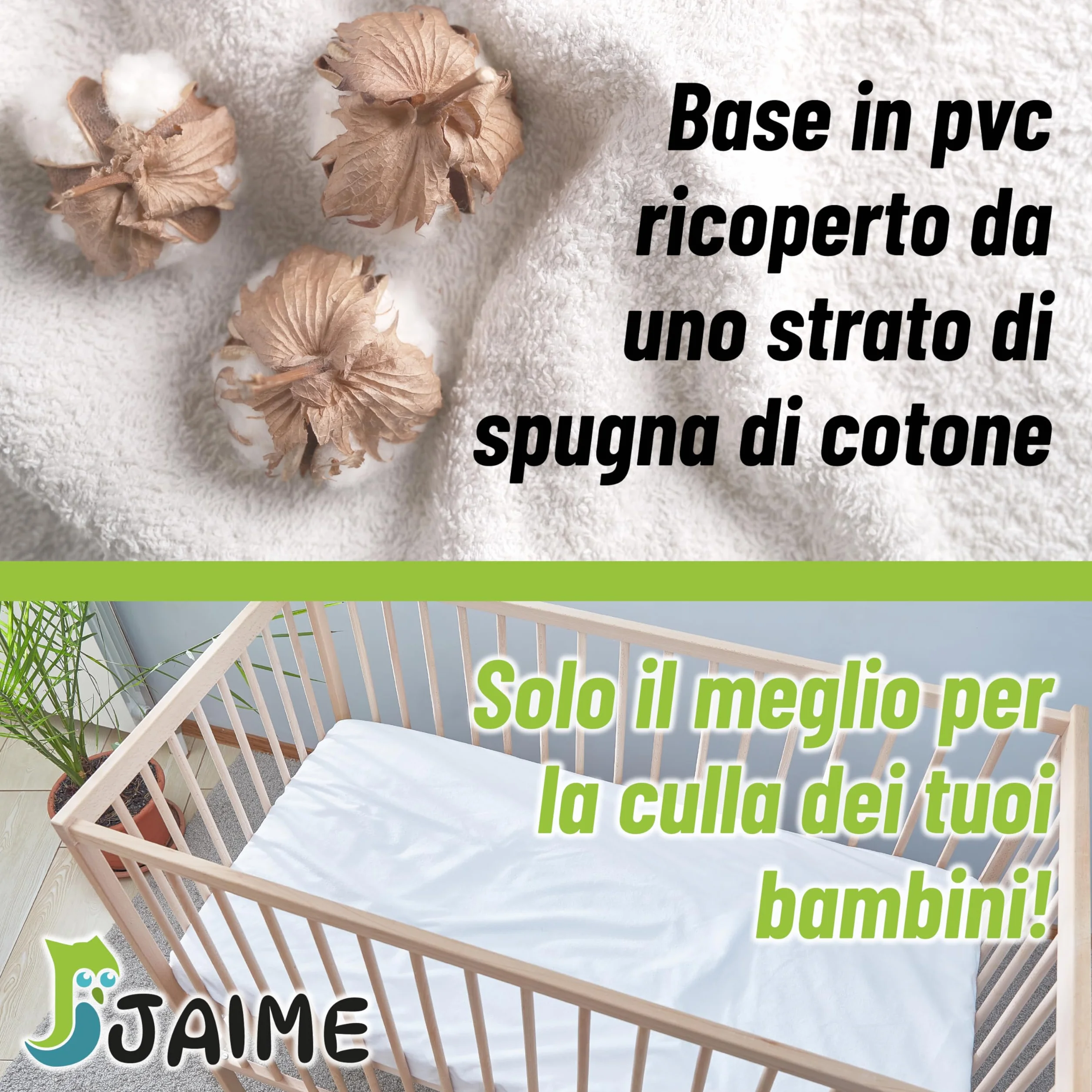 JAIME Coprimaterasso Lettino 60x120 cm, Copri Materasso Culla Neonato Cotone Impermeabile
