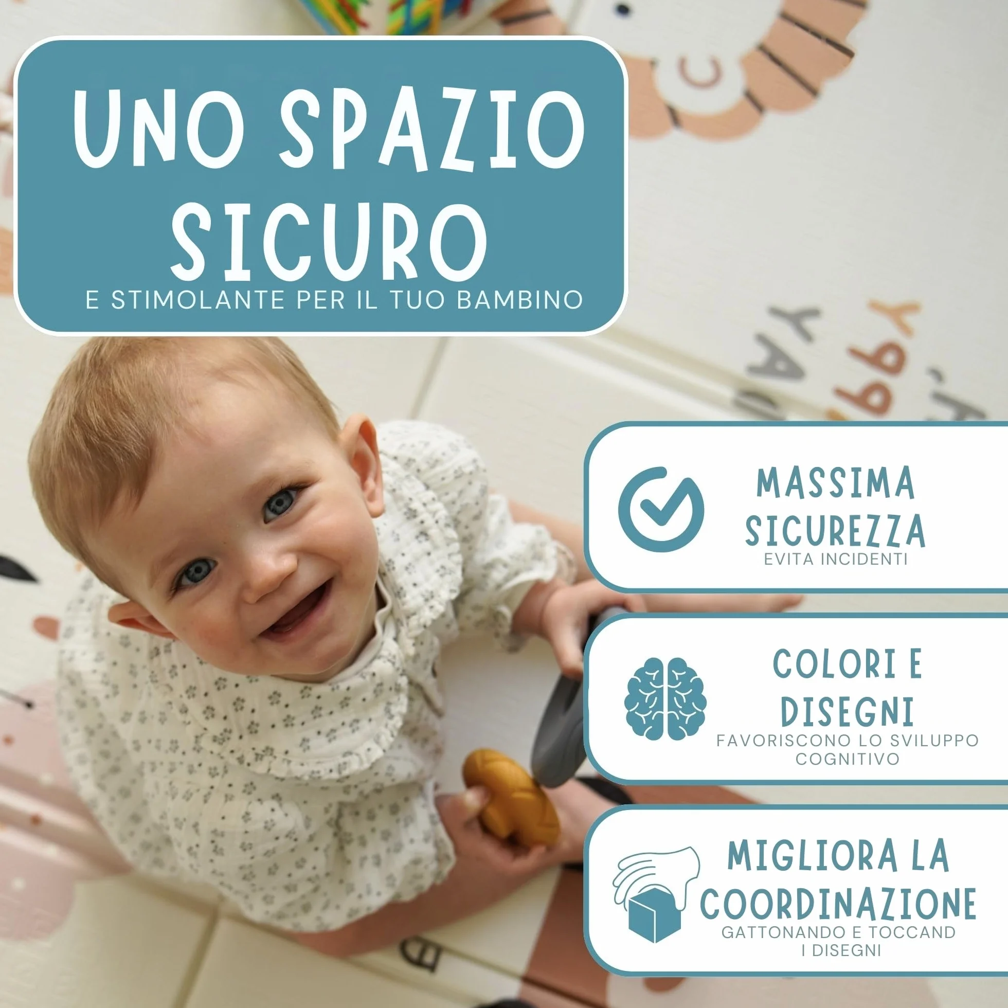 Tappeto Gioco Bambini 200x180 cm Pieghevole Reversible Impermeabile con Bordi Cuciti