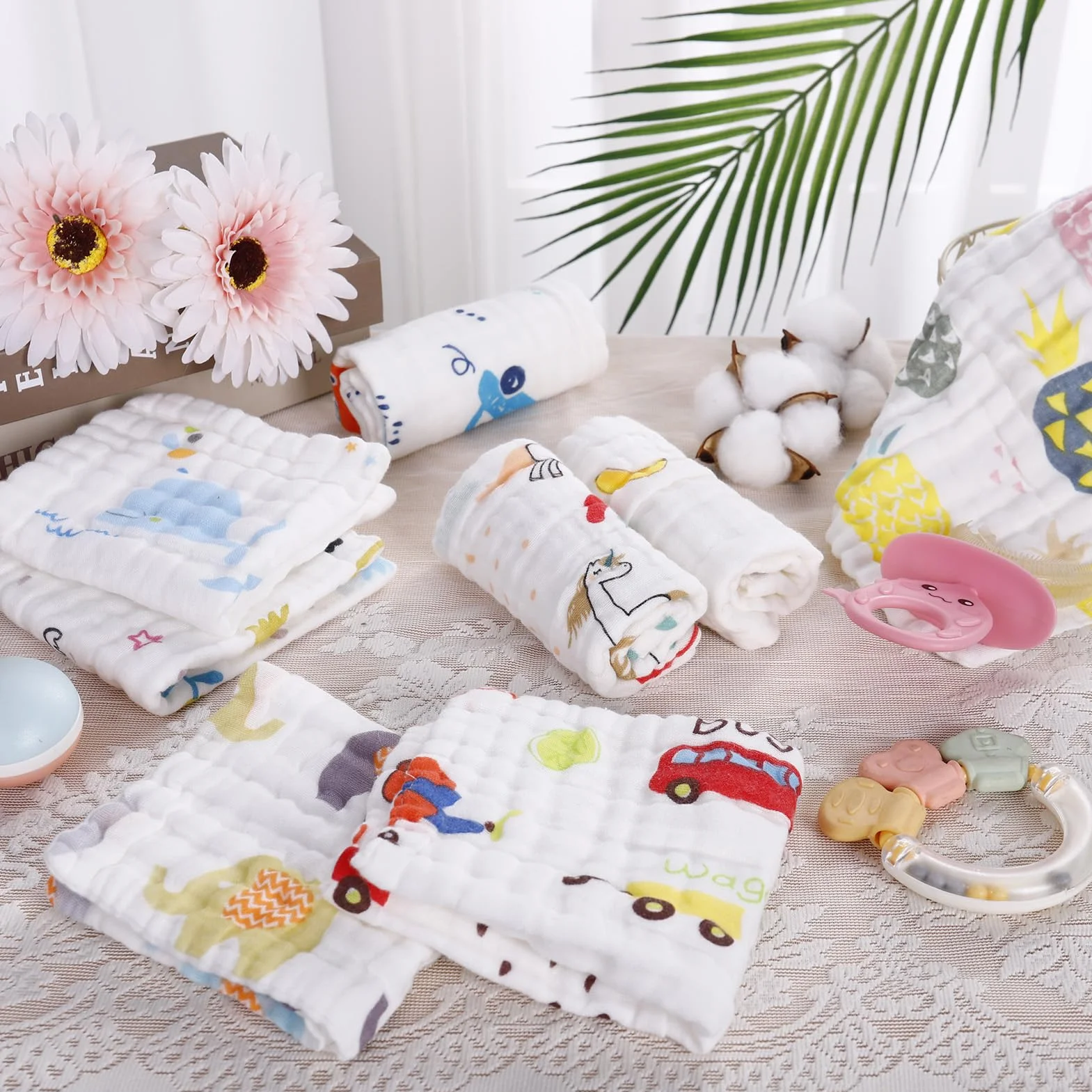 Set Salviette Mussola Neonato Cotone 25x25cm 8 Pezzi Morbidi Asciugamani Bagnetto