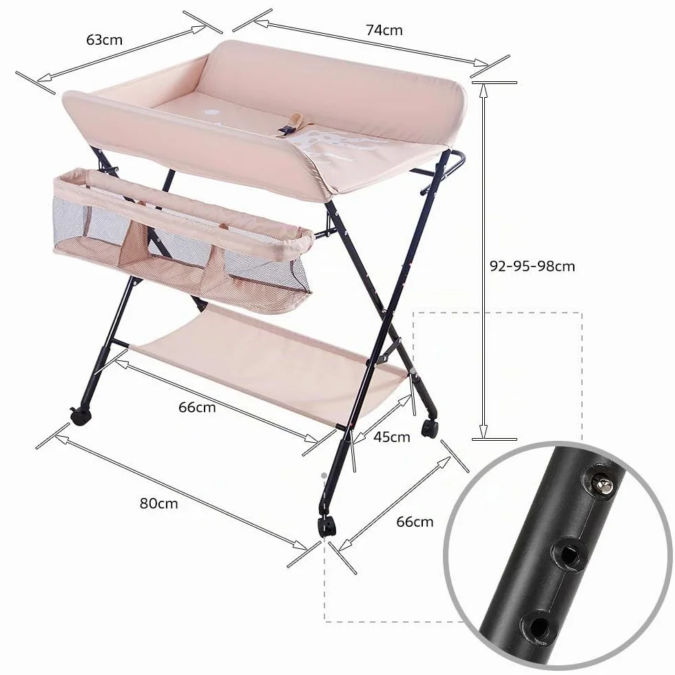 Fasciatoio Pieghevole per Bagnetto Neonati, Tavolo Cambio Pannolini Multifunzionale Portatile con Tasche a Rete e Salvaspazio, Antibatterico