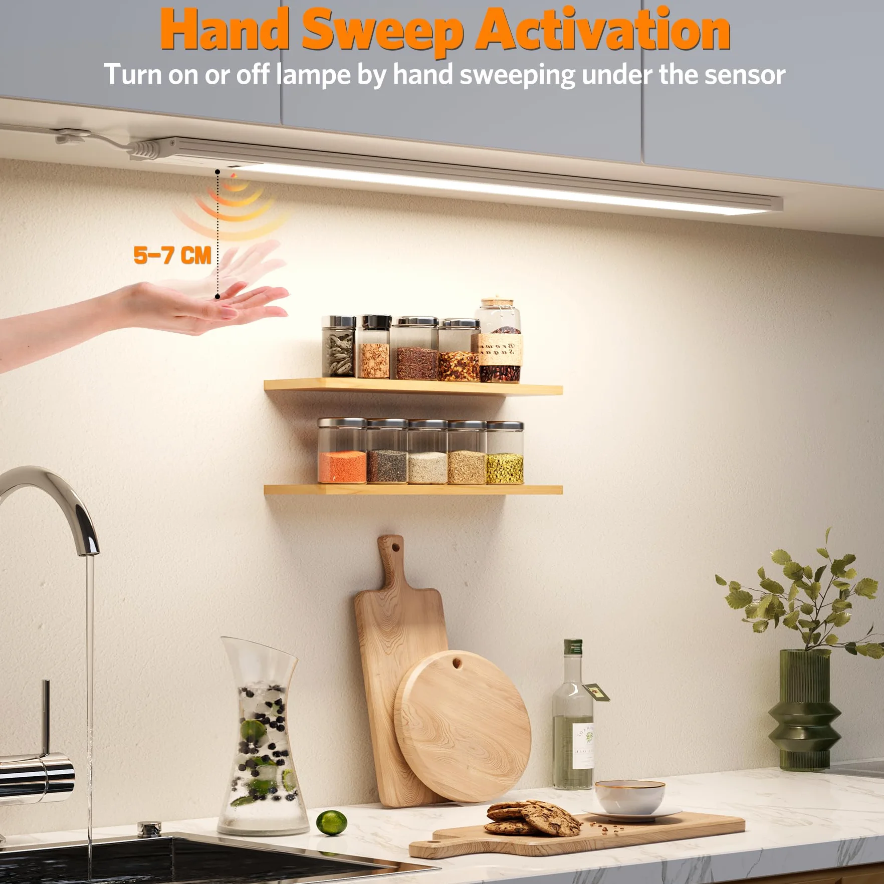 Lureshine Luce Armadio LED da 41CM 2 pezzi, dimmerabile, 3 temperatures, luce armadio LED con Sensore di Movimento, Luce Led Sottopensile per l'illuminazione di cucine, scaffali e piani di lavoro