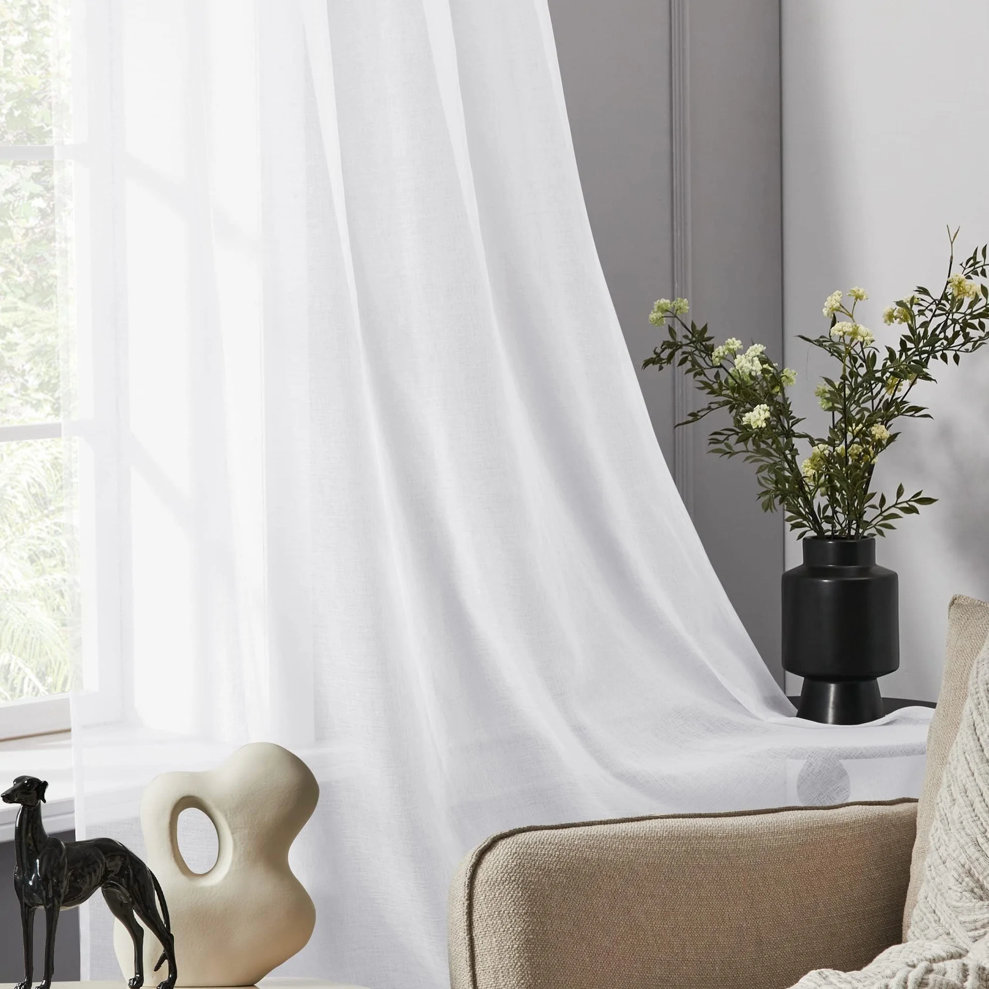 Deconovo Tende Soggiorno 2 Pezzi Trasparenti in Voile 140x260 CM Bianco