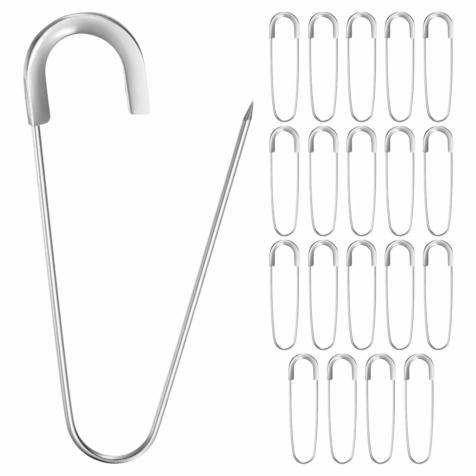 M METERXITY 20 Pcs Spilla Di Sicurezza Grande 3.15 Pollici (80mm) Lega Di Zinco Argento